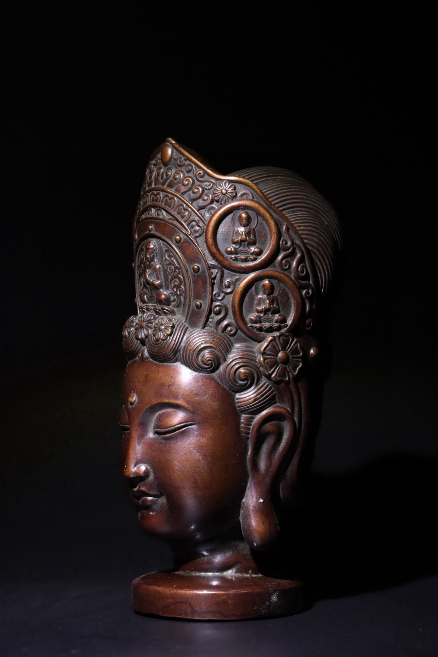 Bronze GuanYin Head Figure - 5