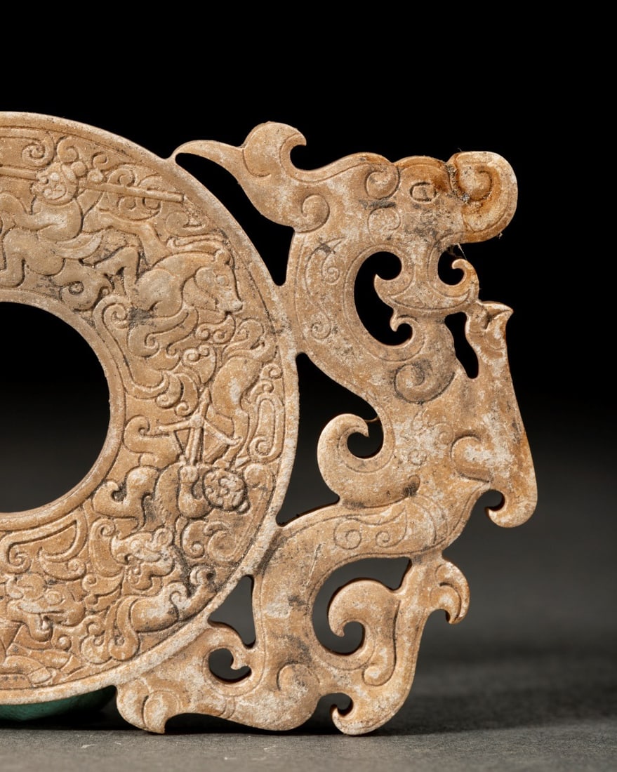 Jade Carved Beast and Character Pattern Dragon Shape Bi - 8