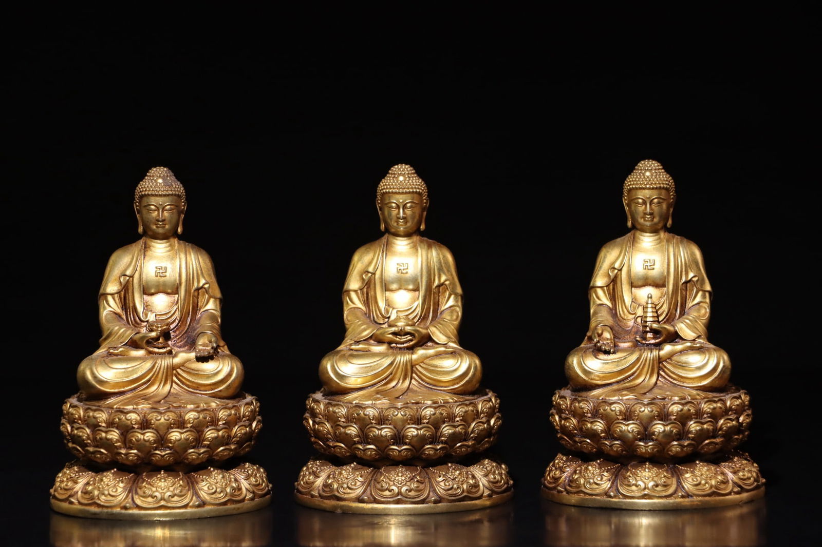 Group of Three Gilt Bronze Sakyamuni Figure: Group of Three Gilt Bronze Sakyamuni Figure (10.5 x 6.5cm)