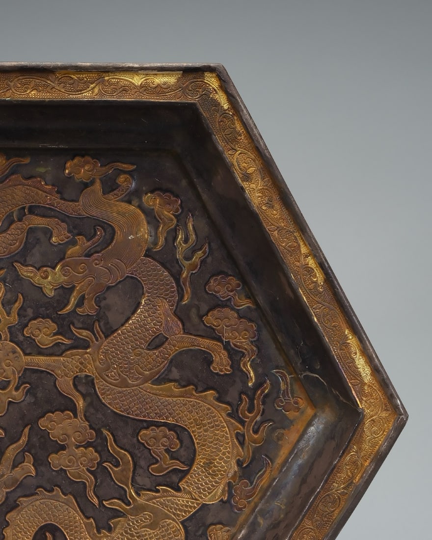 Gilt Silver Carved Dragon Pattern Plate - 2