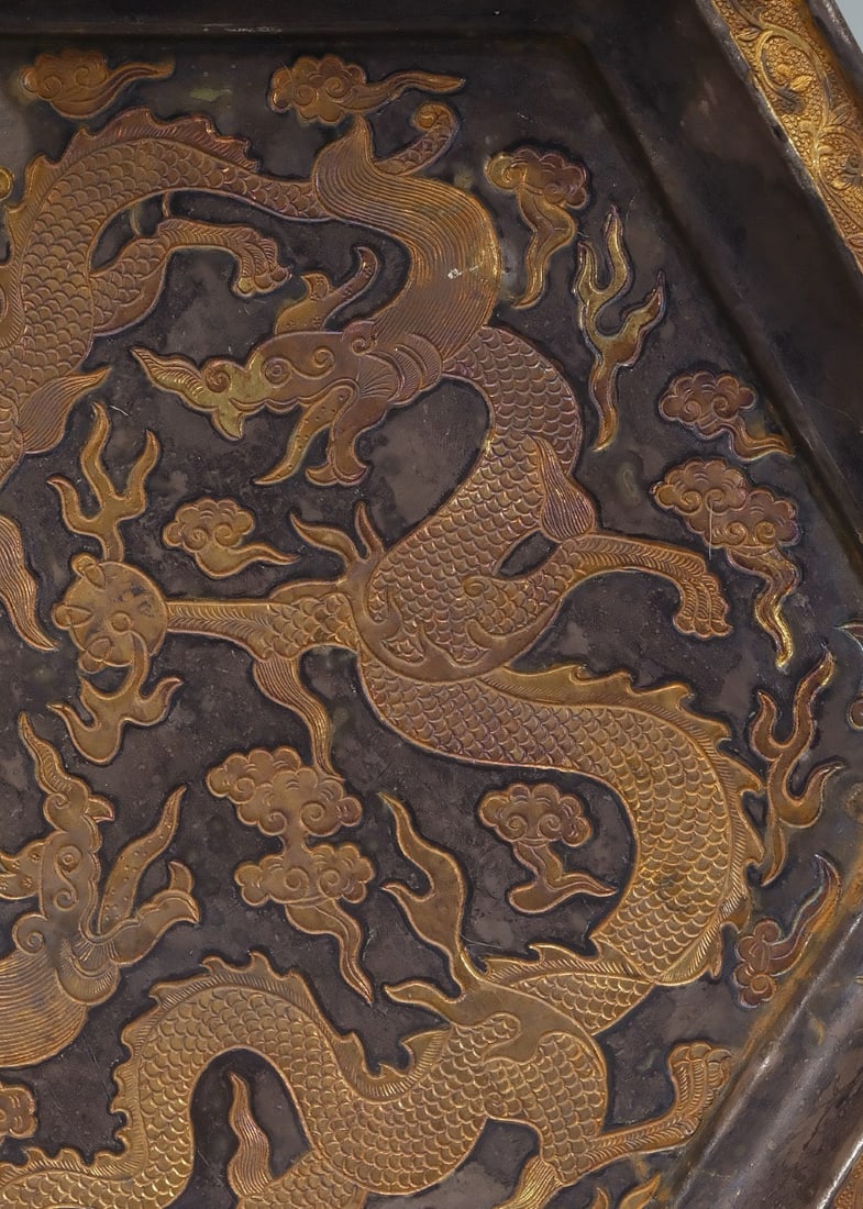Gilt Silver Carved Dragon Pattern Plate - 3