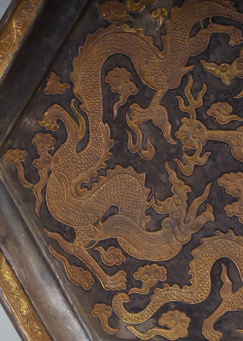 Gilt Silver Carved Dragon Pattern Plate - 5
