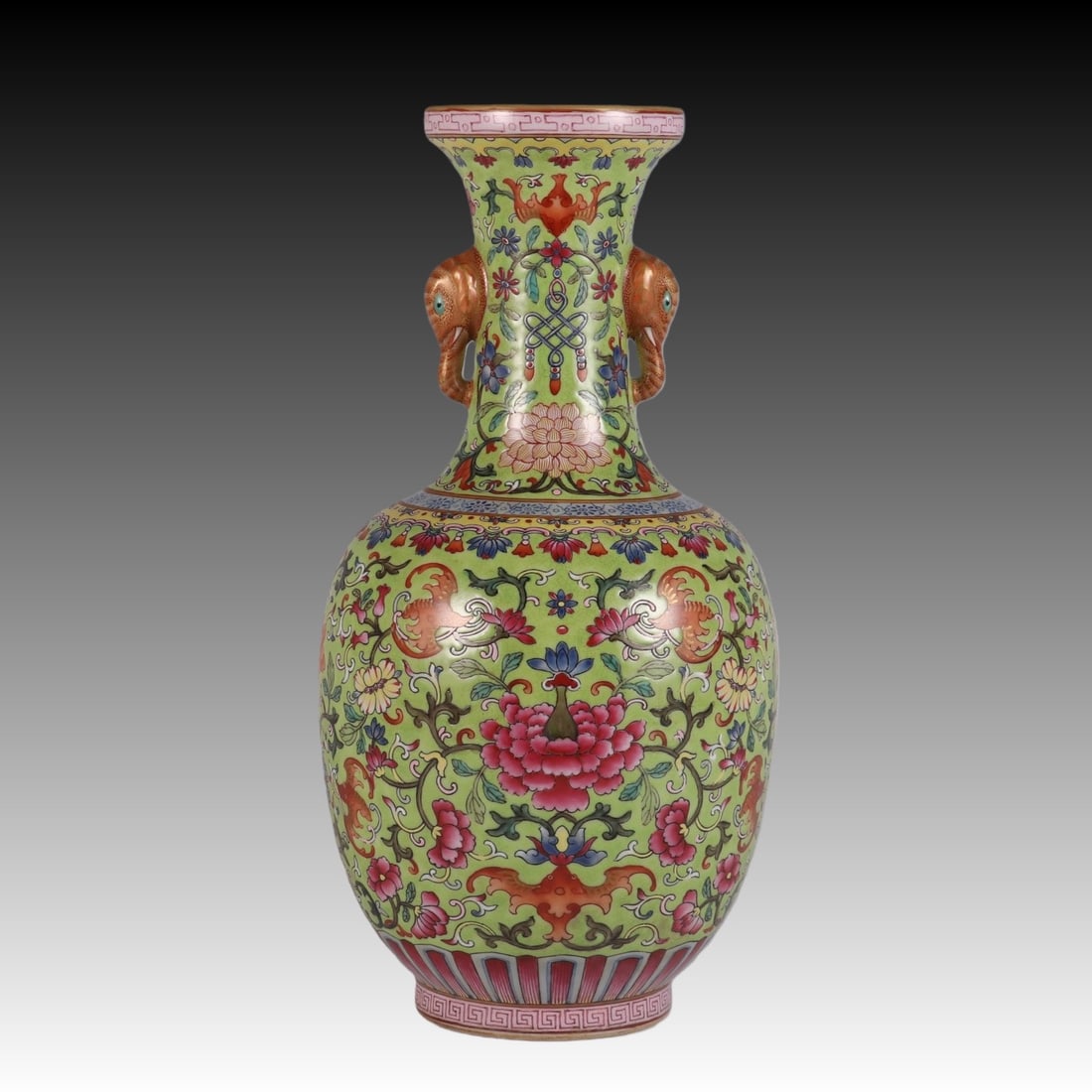 Famille Rose Flower and Bat Pattern Porcelain Double Elephant Ears Vase: Famille Rose Flower and Bat Pattern Porcelain Double Elephant Ears Vase (29.5 x 14cm)