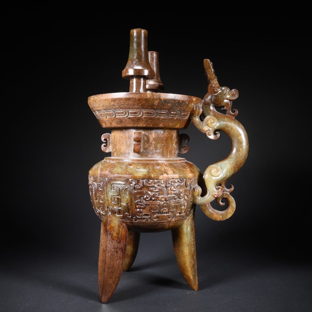 Jade Carved Dragon Pattern Pot - 2