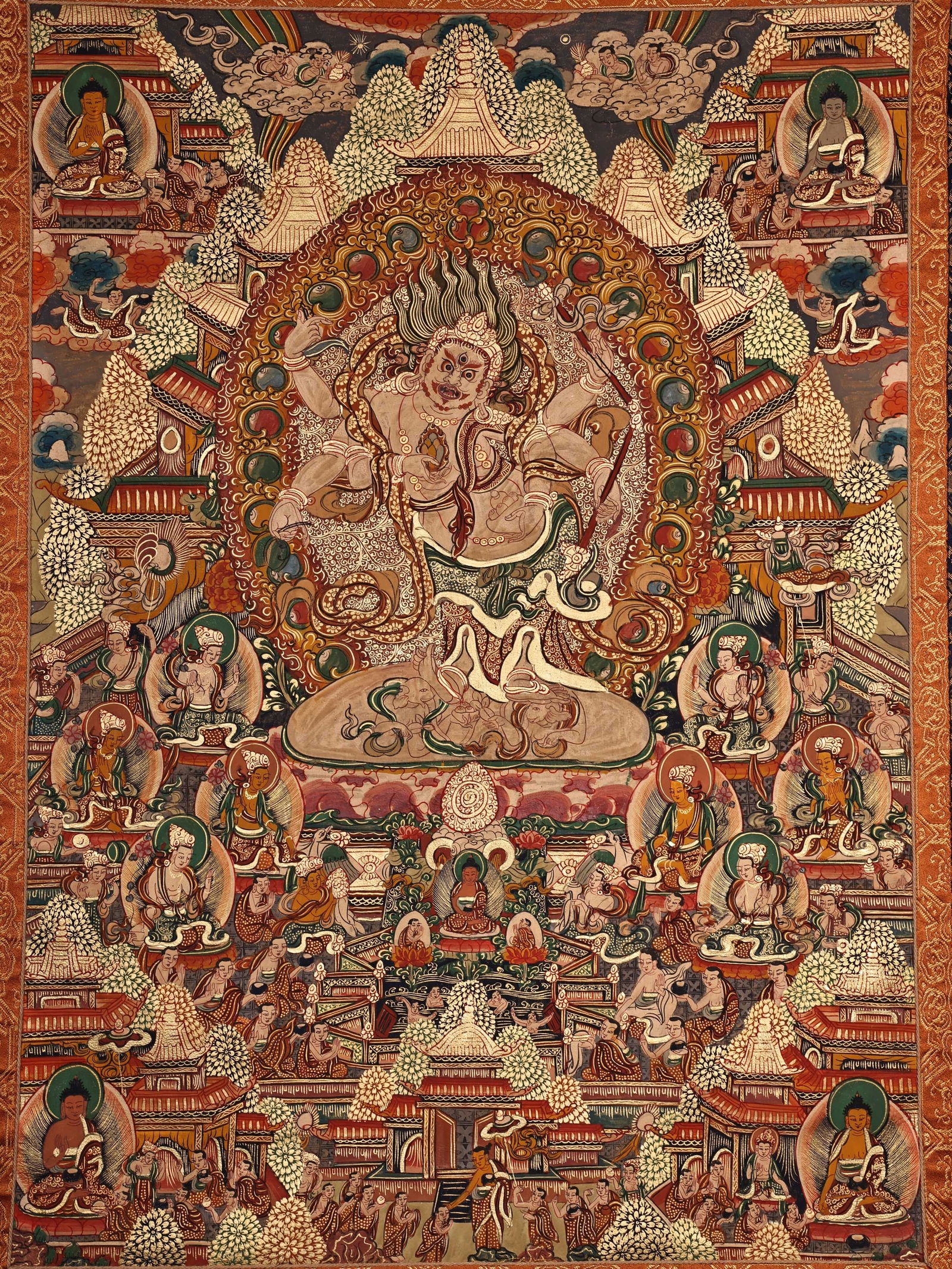 Colour Painted Mahakala Pattern Tangka - 8
