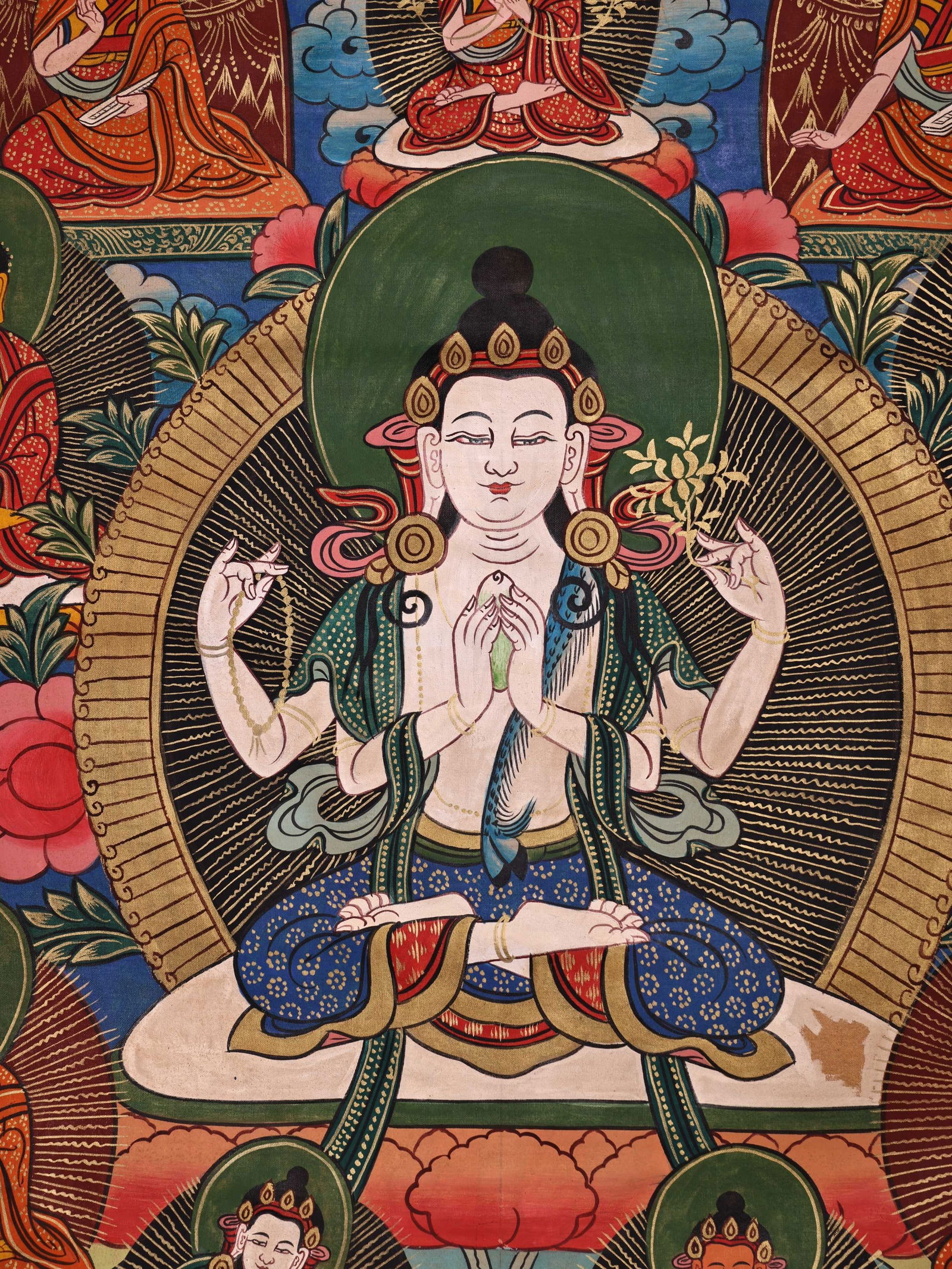 Colour Painted Four Armed GuanYin Pattern Tangka - 10