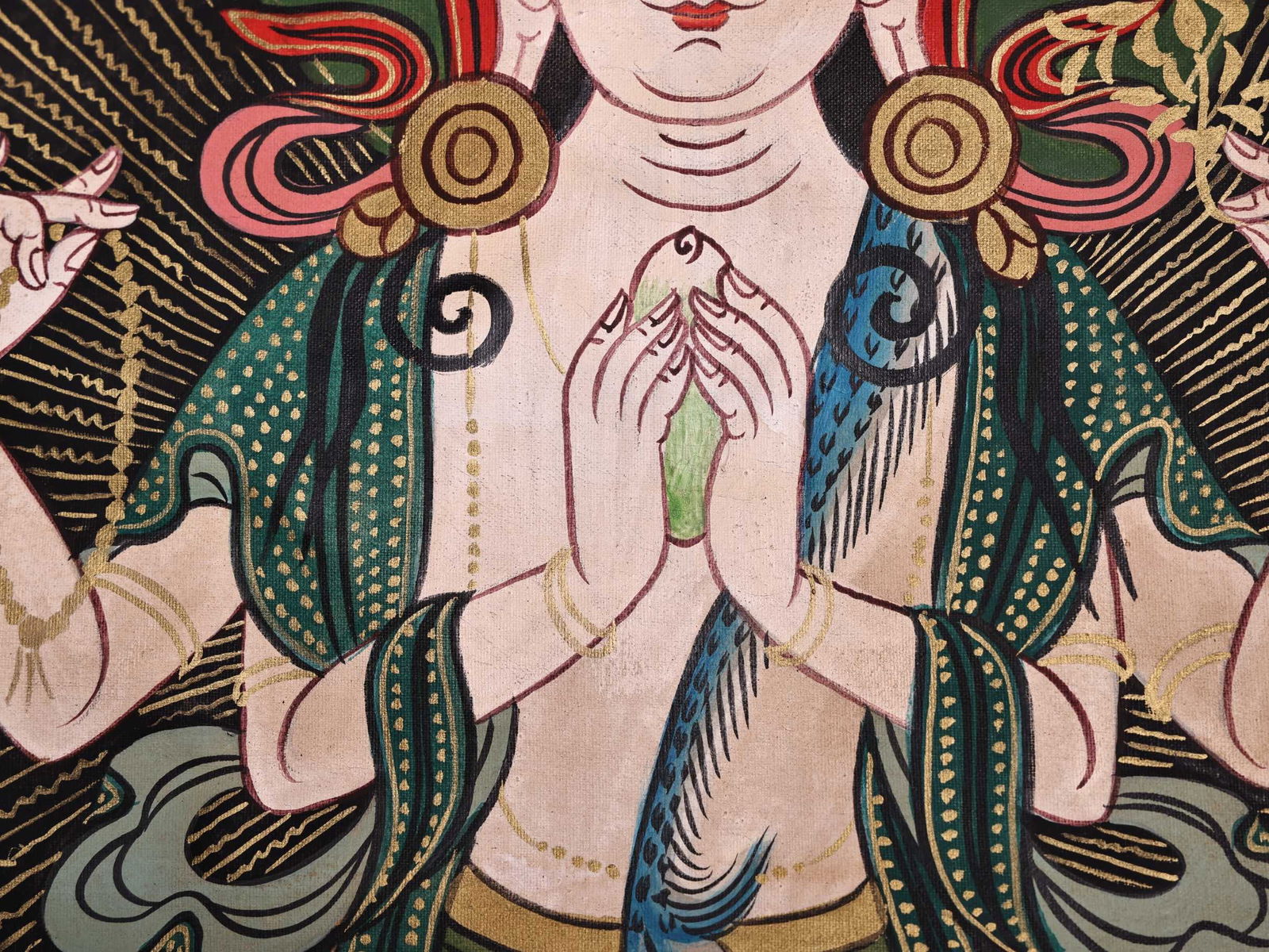 Colour Painted Four Armed GuanYin Pattern Tangka - 2