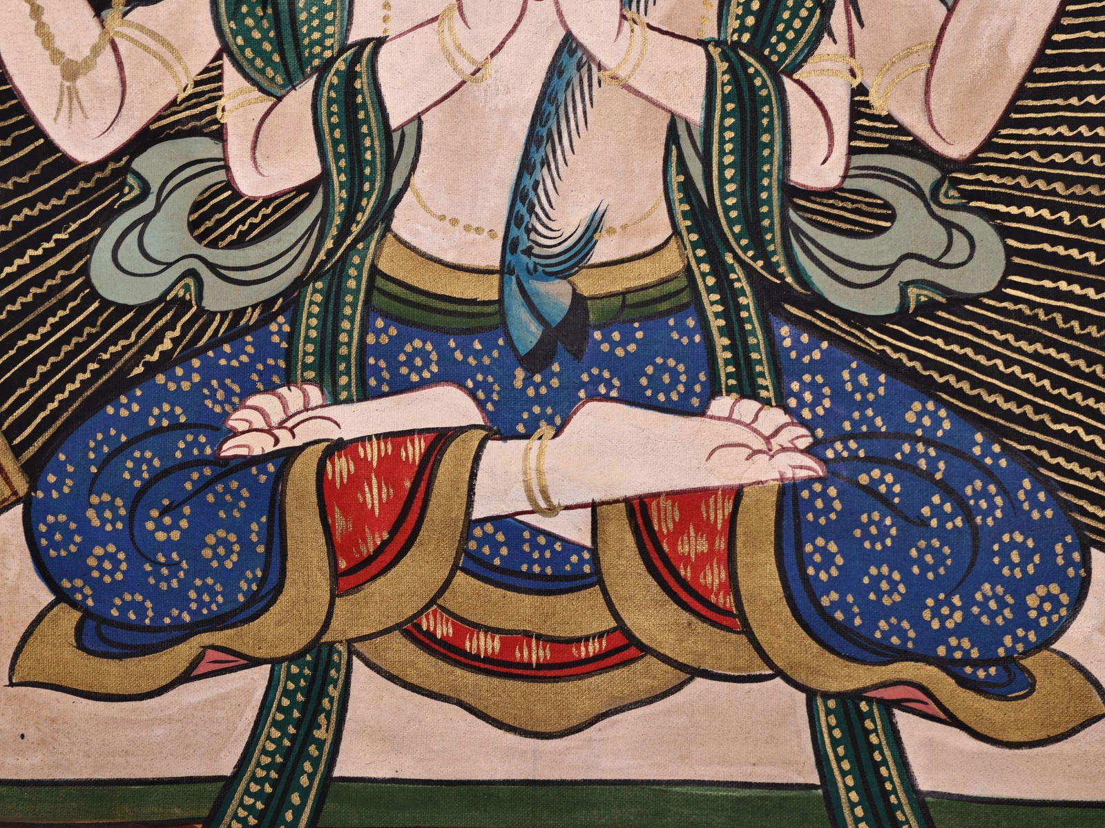 Colour Painted Four Armed GuanYin Pattern Tangka - 5