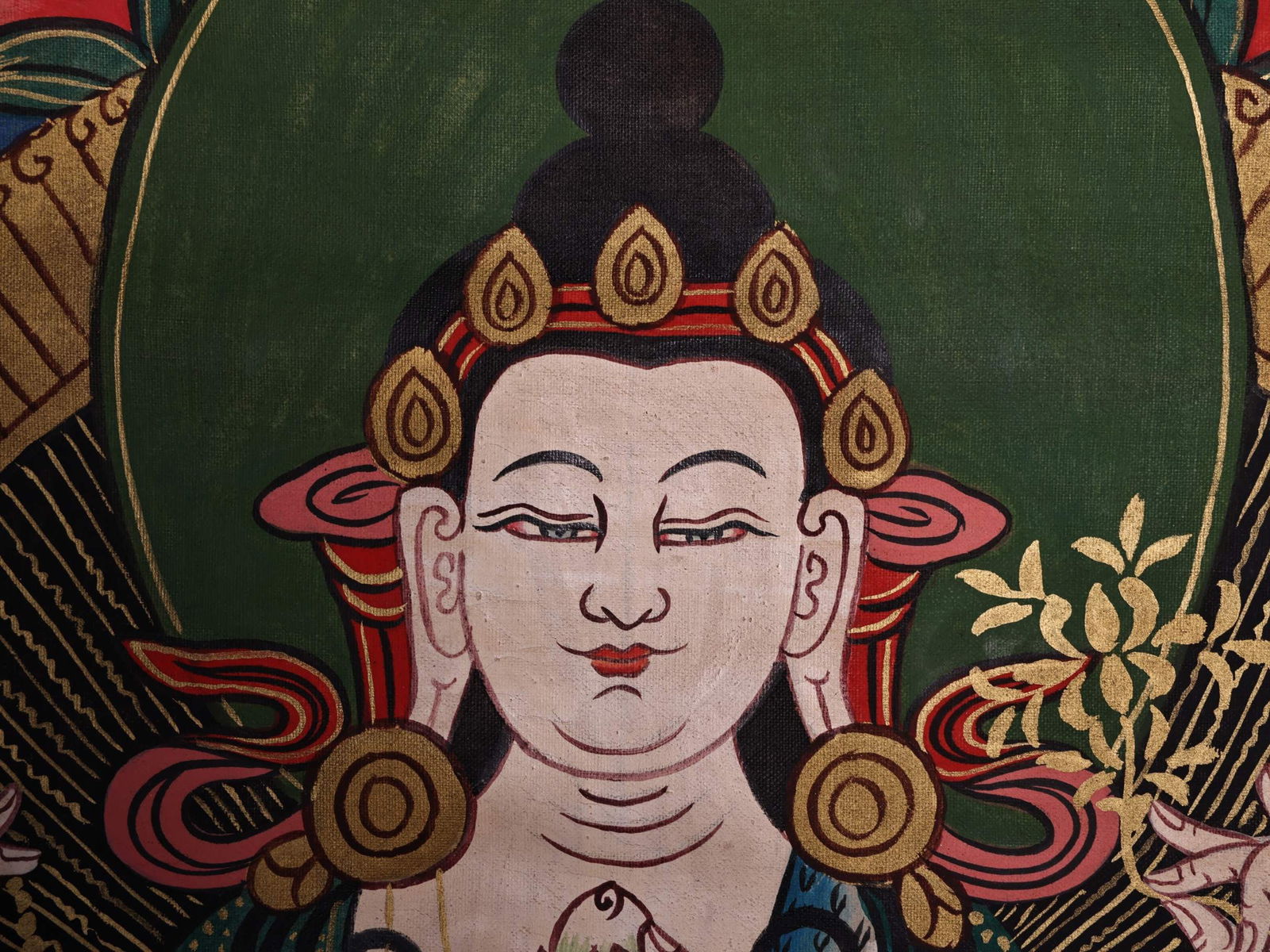 Colour Painted Four Armed GuanYin Pattern Tangka - 6