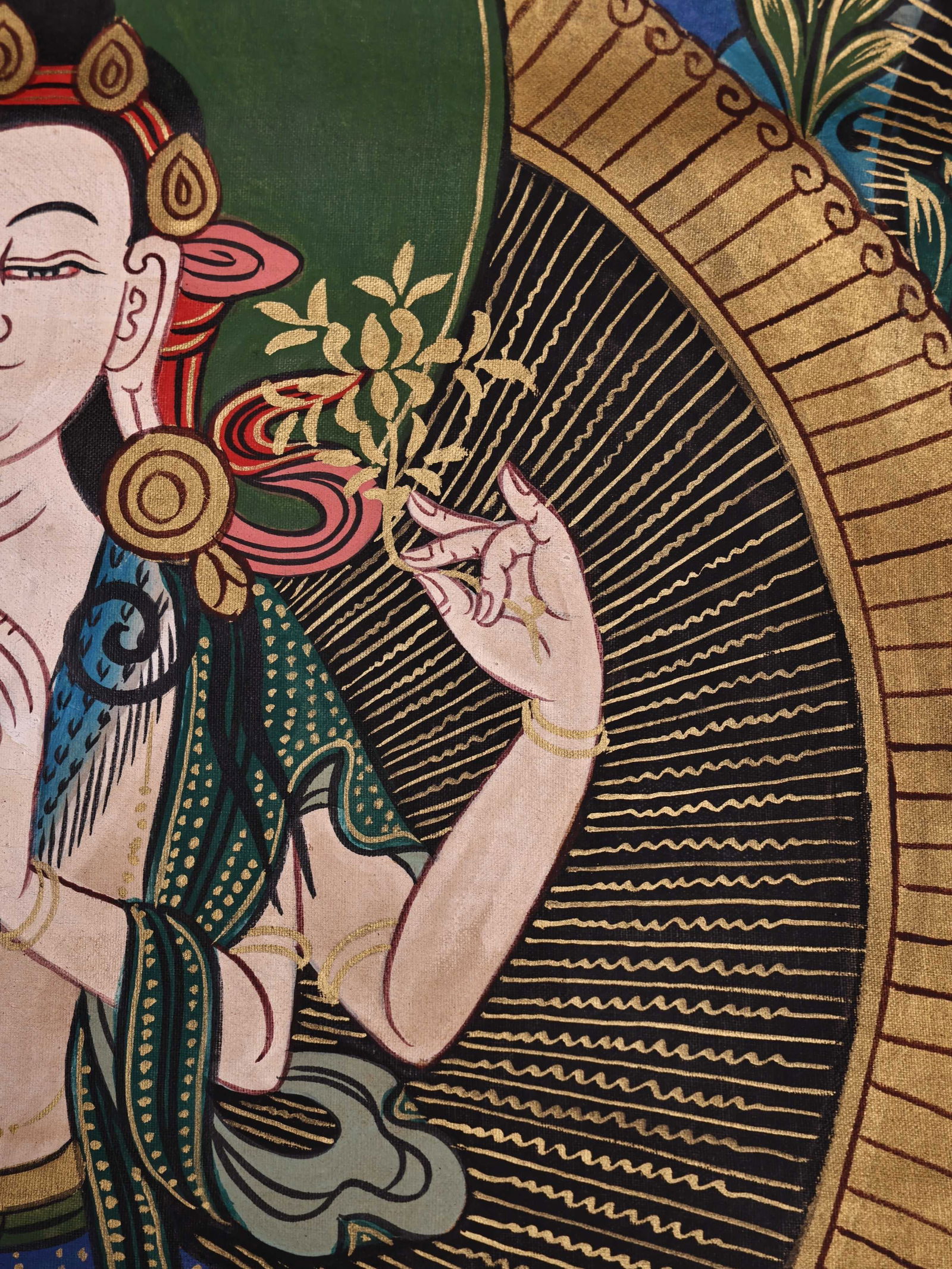 Colour Painted Four Armed GuanYin Pattern Tangka - 8