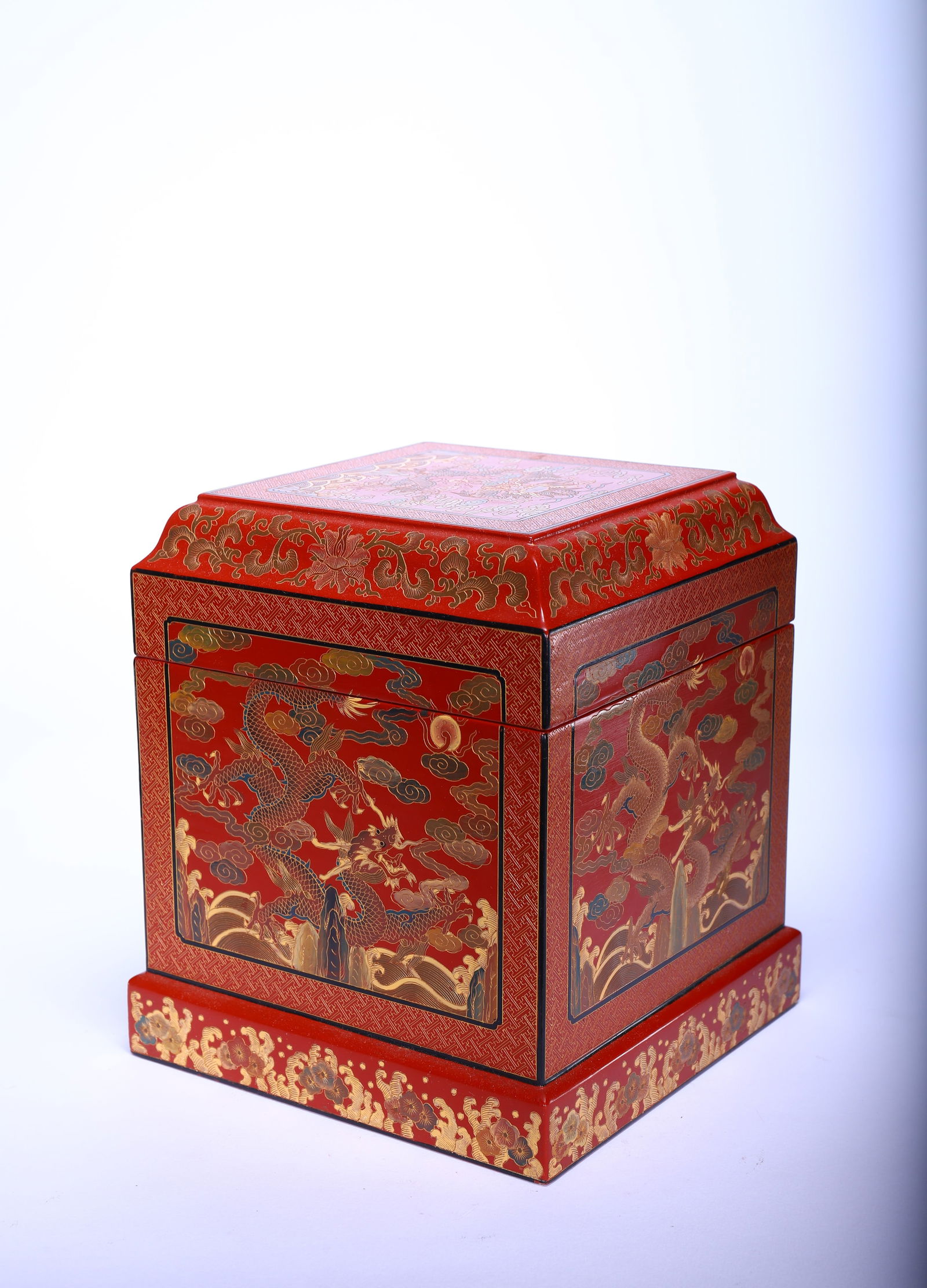 Lacquerware Gold Drawing Dragon Pattern Lid Box - 3