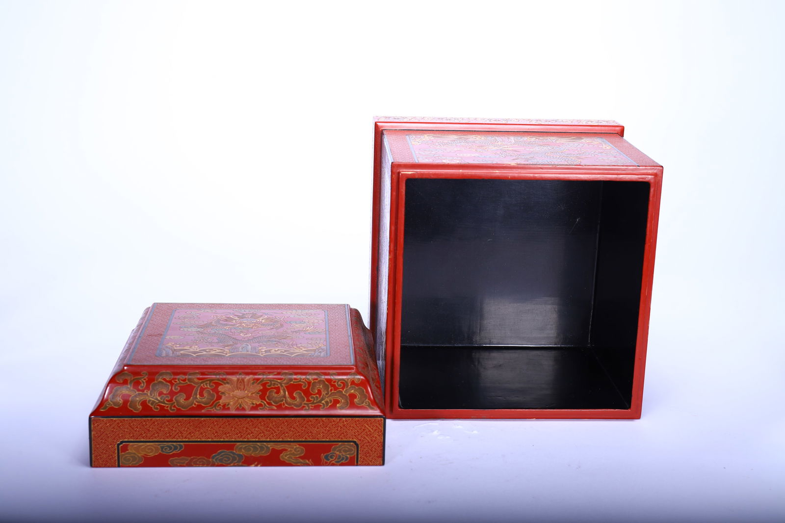 Lacquerware Gold Drawing Dragon Pattern Lid Box - 4