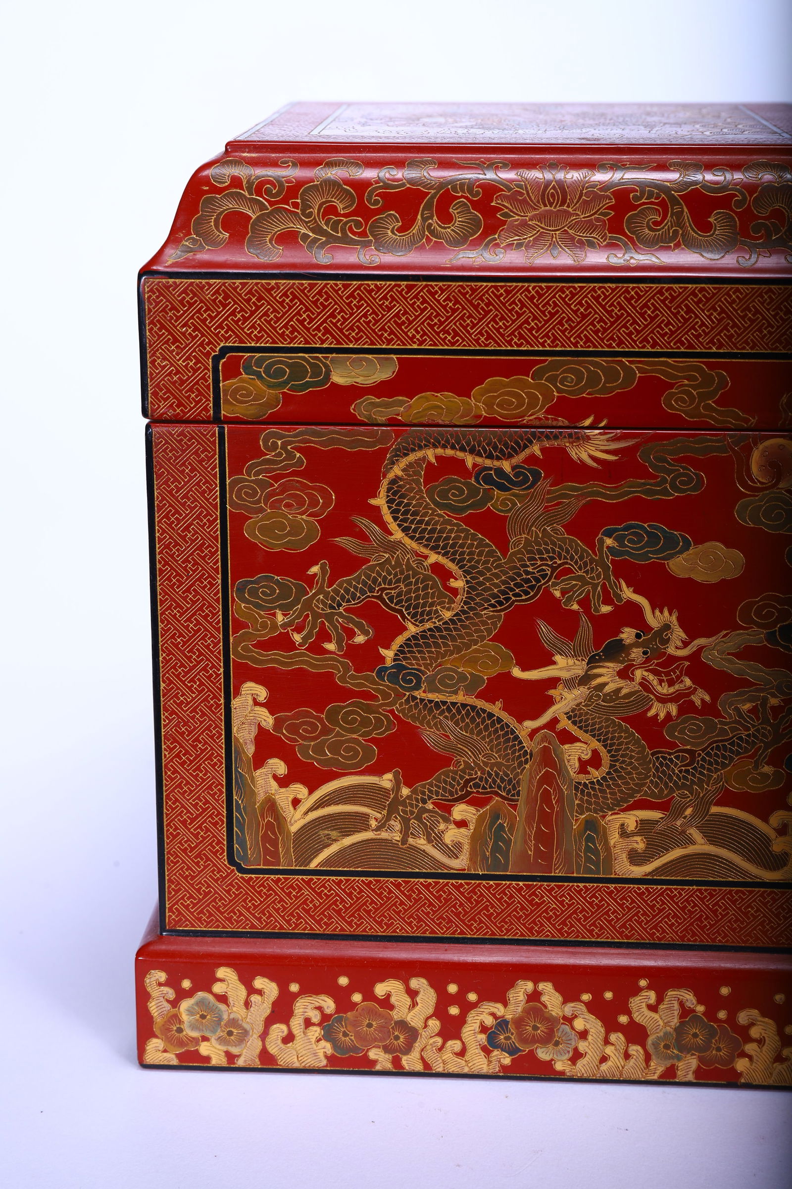 Lacquerware Gold Drawing Dragon Pattern Lid Box - 9