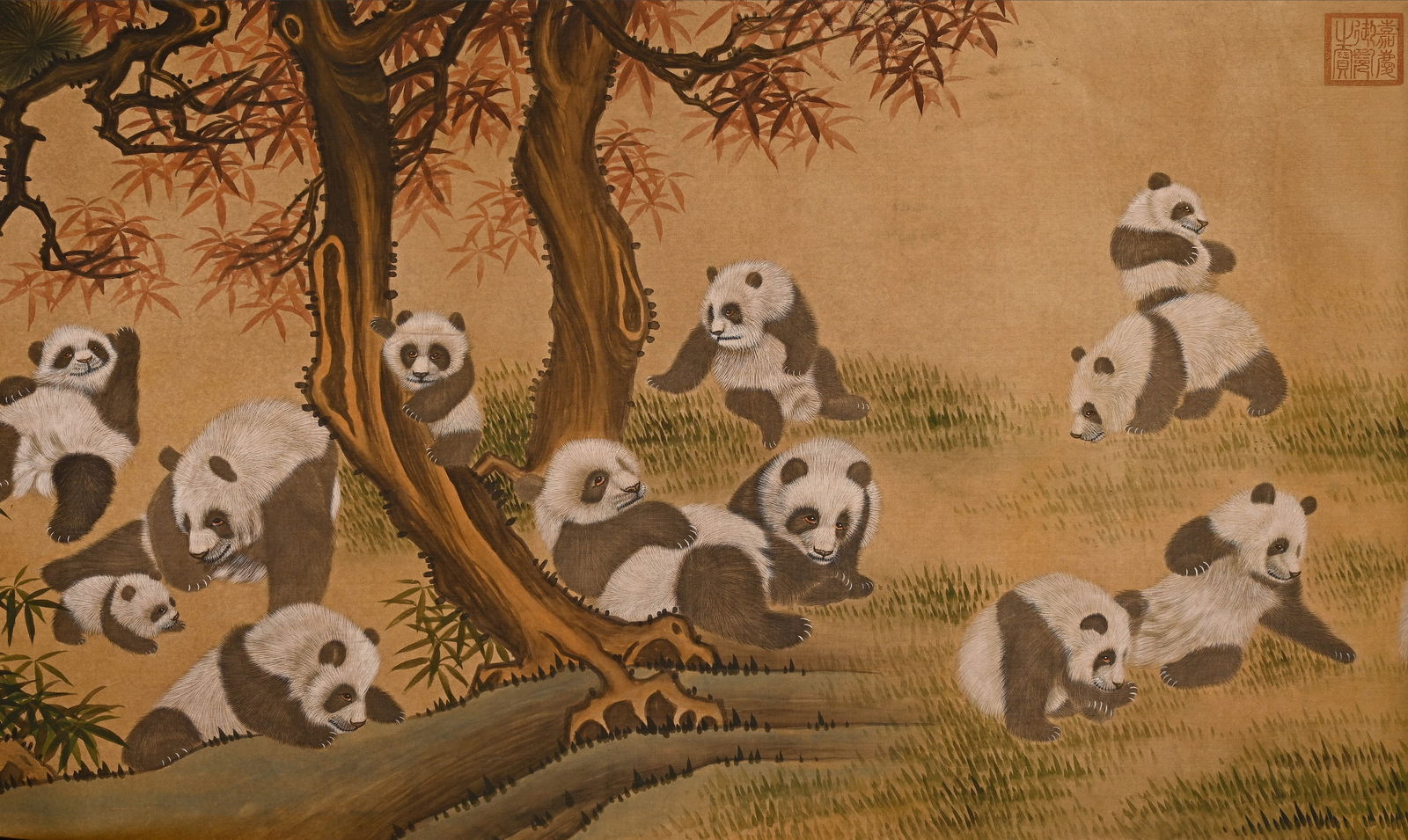 Chinese Drawing Panda Hand Scroll,Lang Shining Mark - 10