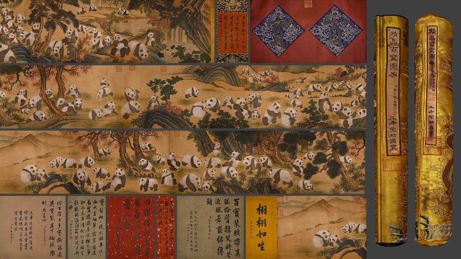 Chinese Drawing Panda Hand Scroll,Lang Shining Mark: Chinese Drawing Panda Hand Scroll,Lang Shining Mark (68 x 1550cm)