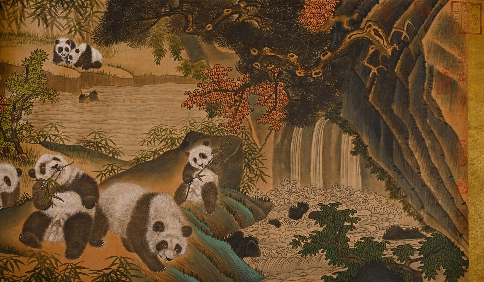 Chinese Drawing Panda Hand Scroll,Lang Shining Mark - 5