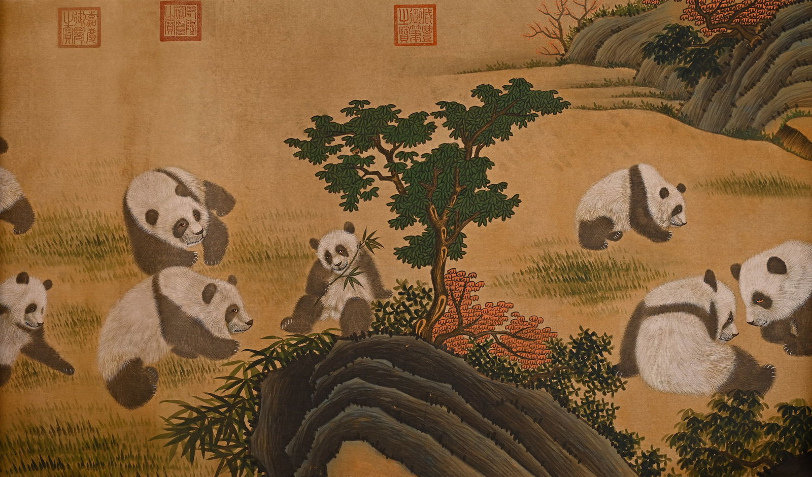 Chinese Drawing Panda Hand Scroll,Lang Shining Mark - 9