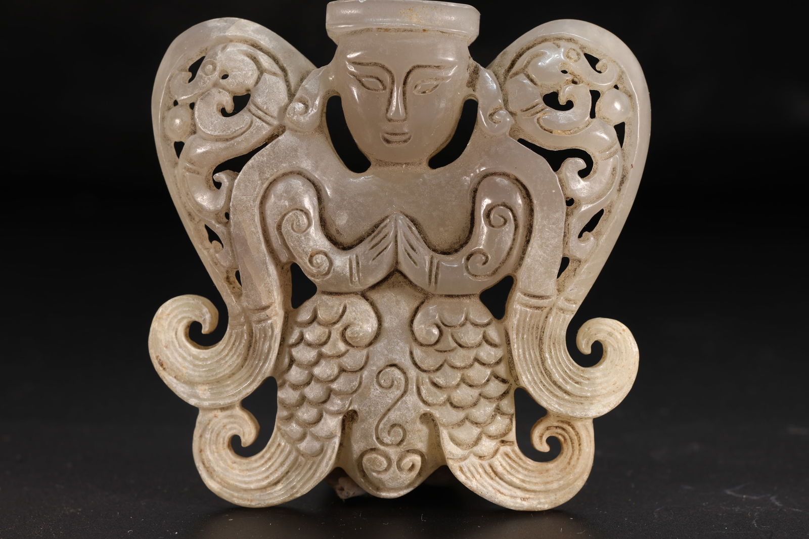 Jade Carved Dragon Pattern Character Shape Ornament: Jade Carved Dragon Pattern Character Shape Ornament (7 x 6.8 x 1.2cm)
