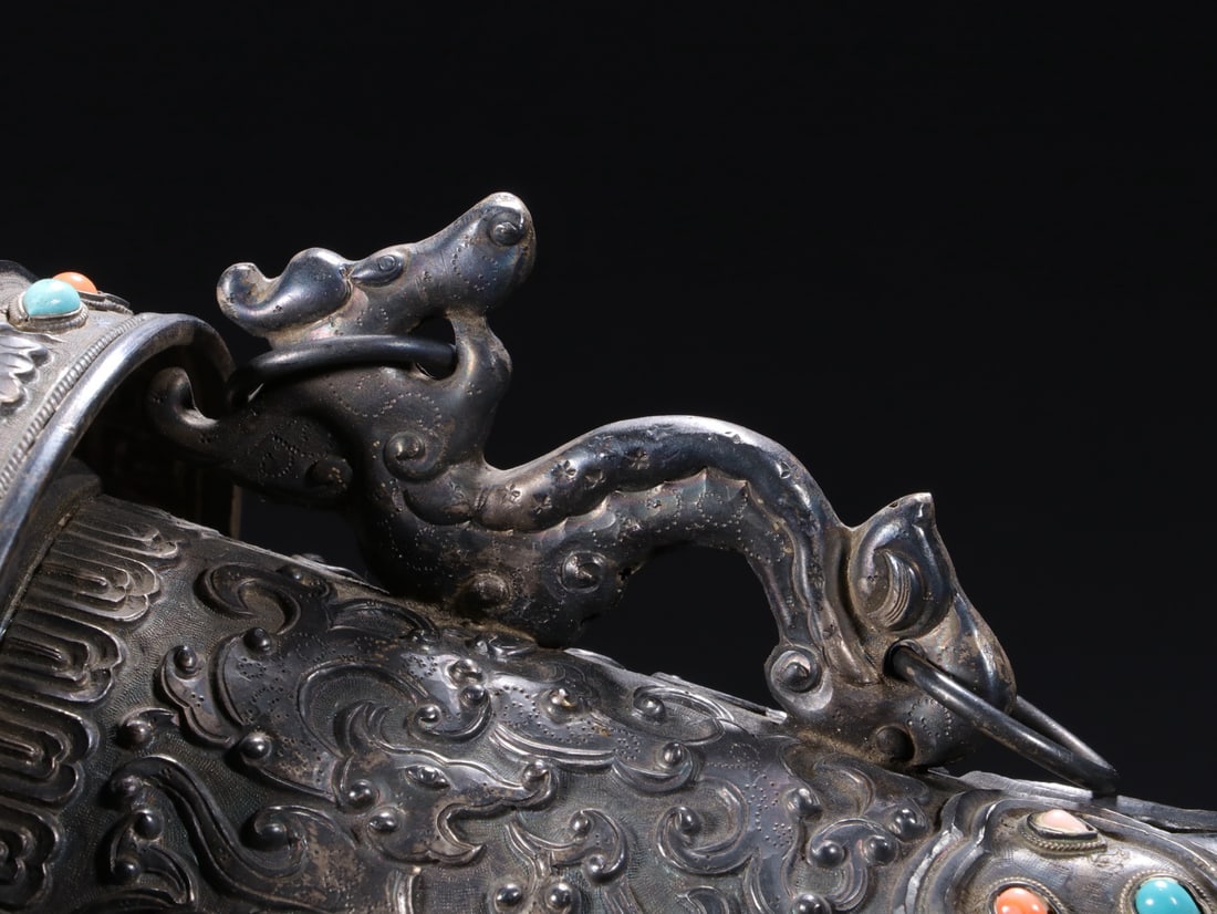 Silver Inlaid Gem Stone Carved Flower Pattern Dagger - 10