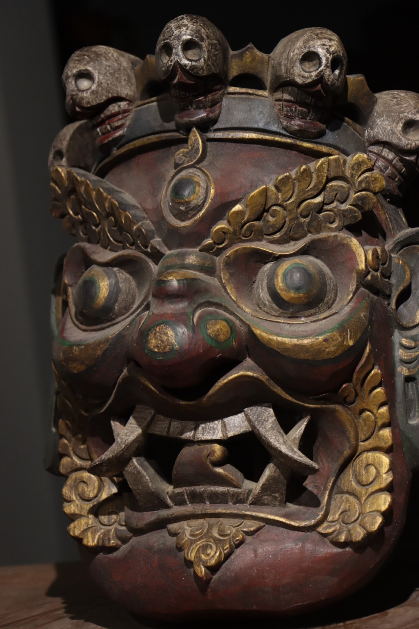 Wood Colour Painted Buddha Pattern Mask - 2