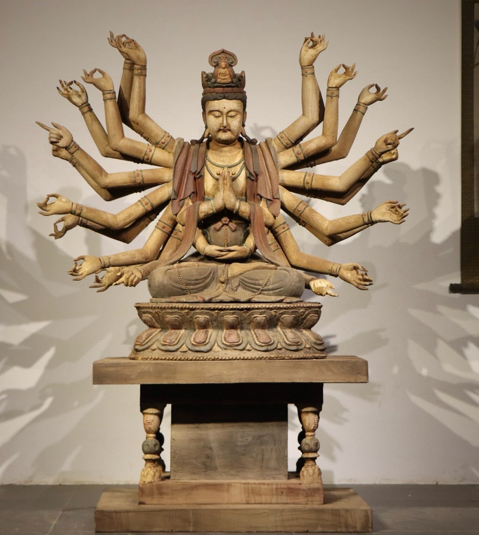 Wood Colour Painted Thousand Hand GuanYin Figure: Wood Colour Painted Thousand Hand GuanYin Figure (160cm)
