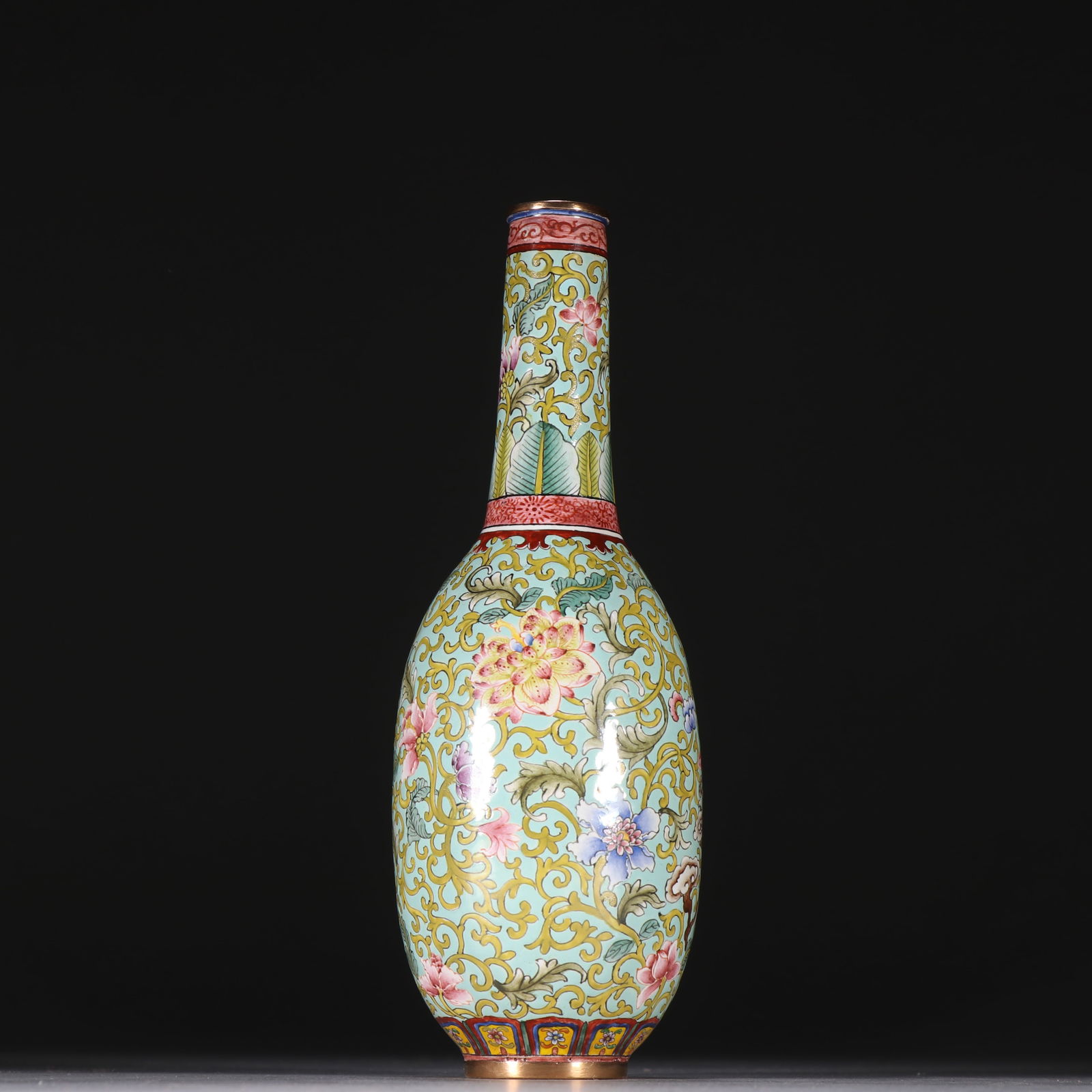 Bronze Enamel Blue Base Flower Pattern Vase: Bronze Enamel Blue Base Flower Pattern Vase (14.8 x 5.2cm)