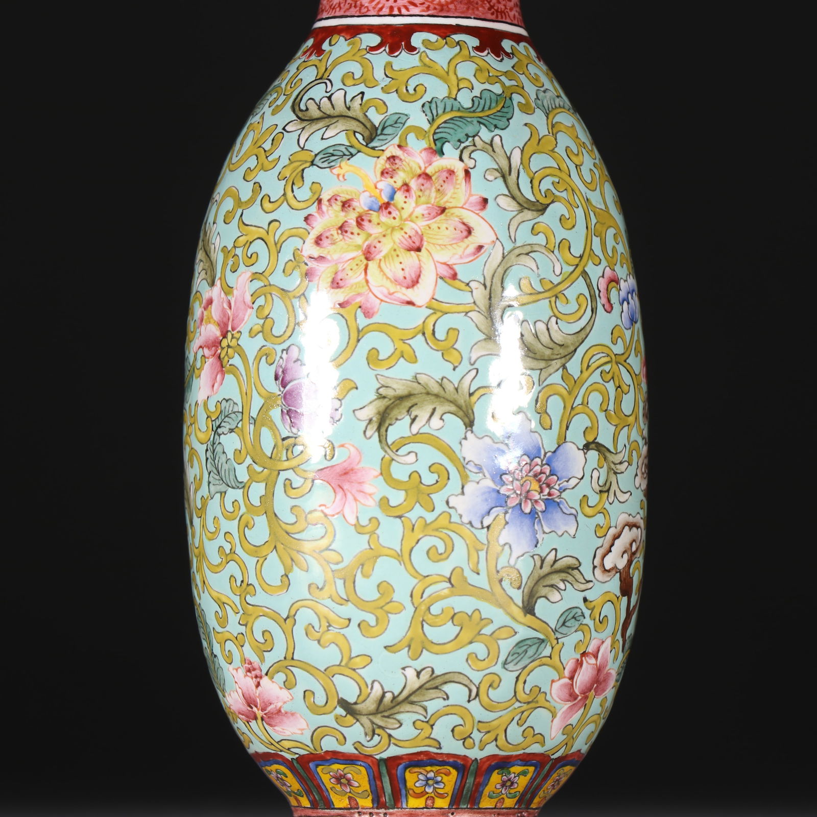 Bronze Enamel Blue Base Flower Pattern Vase - 2