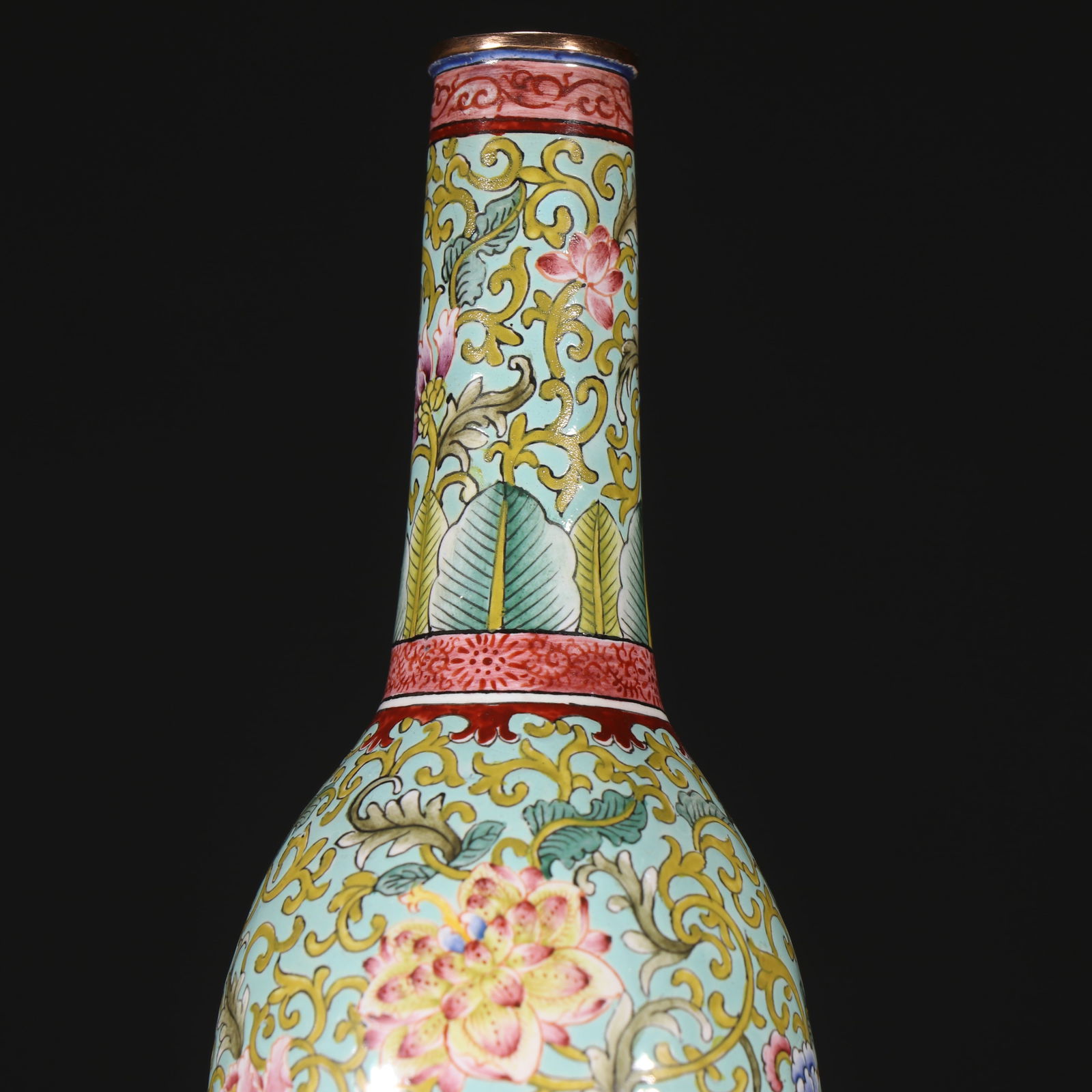 Bronze Enamel Blue Base Flower Pattern Vase - 3