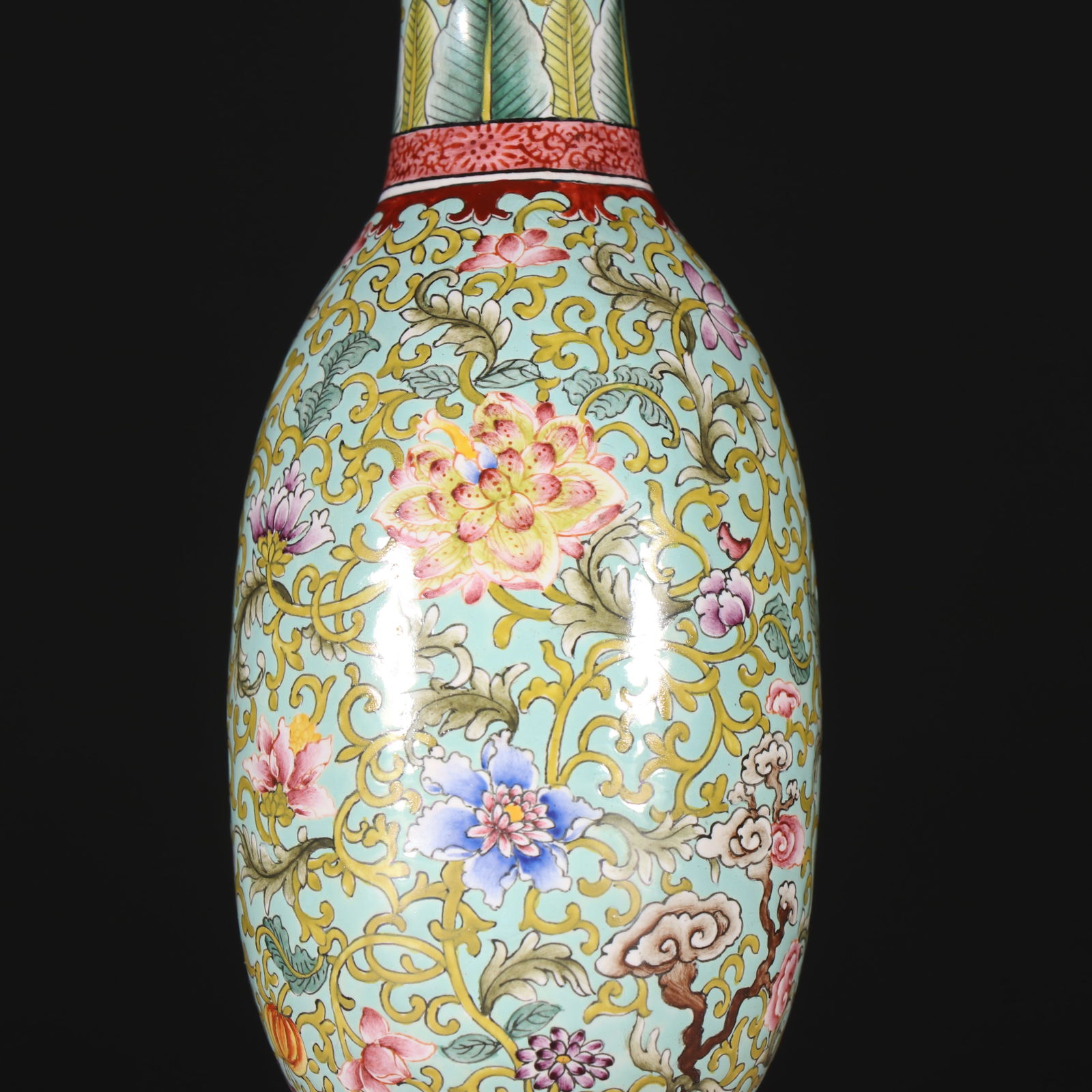 Bronze Enamel Blue Base Flower Pattern Vase - 6