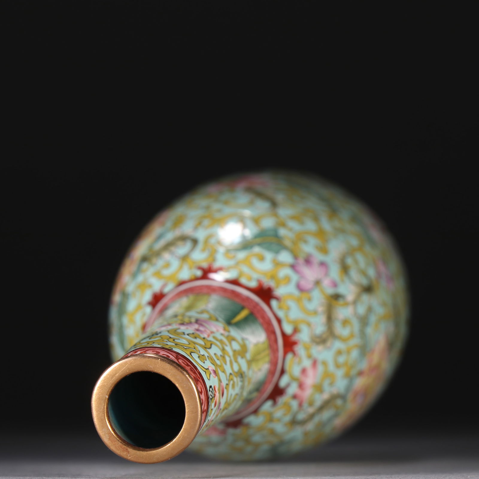 Bronze Enamel Blue Base Flower Pattern Vase - 8