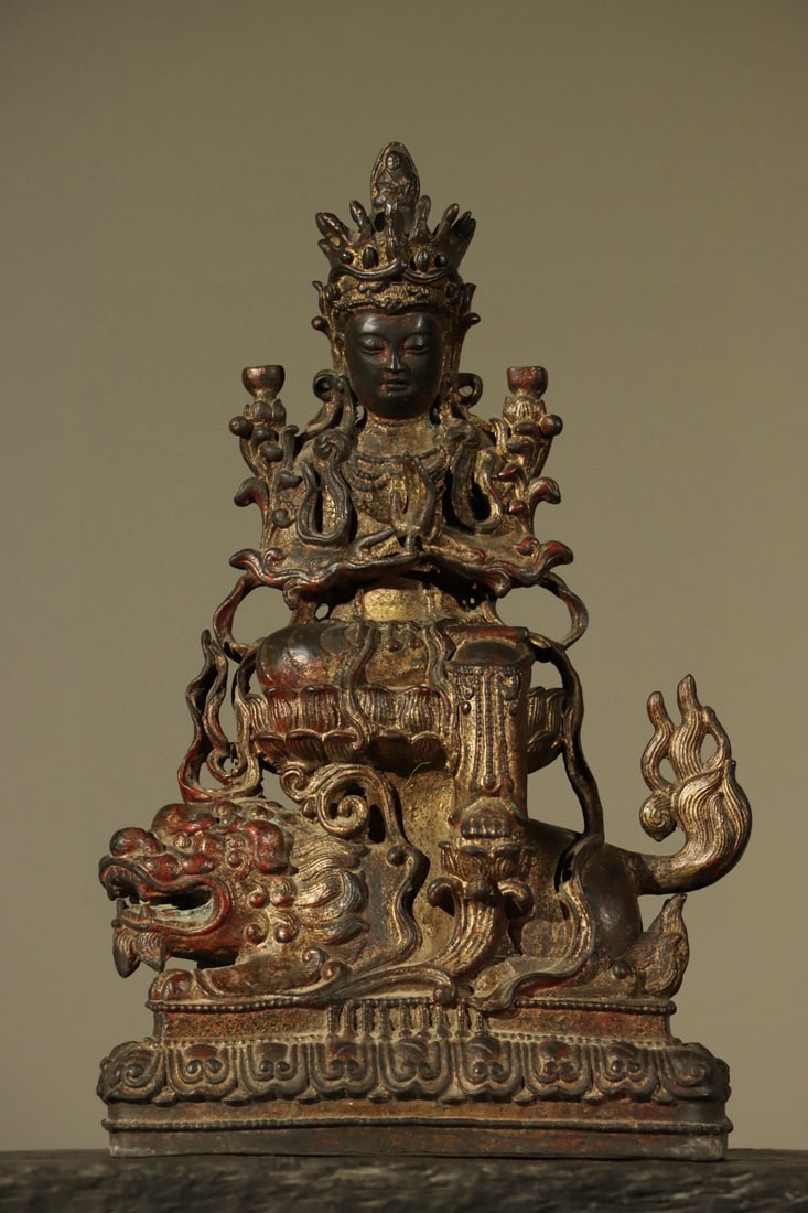 Bronze Beast and GuanYin Figure: Bronze Beast and GuanYin Figure (46 x 30cm)