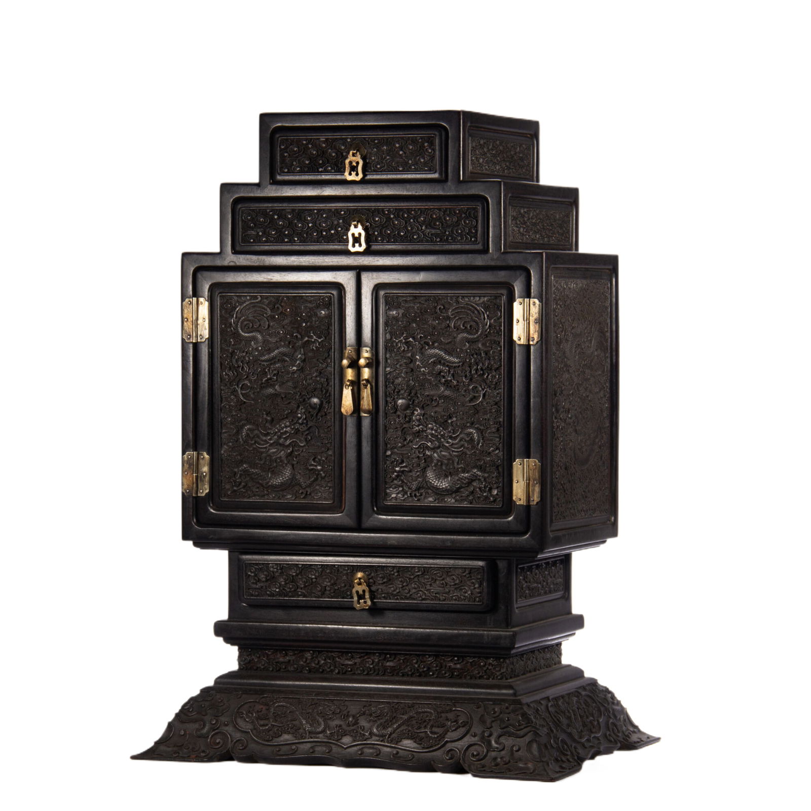 Red Sandalwood Carved Dragon Pattern Cabinet: Red Sandalwood Carved Dragon Pattern Cabinet (41 x 34 x 69cm)