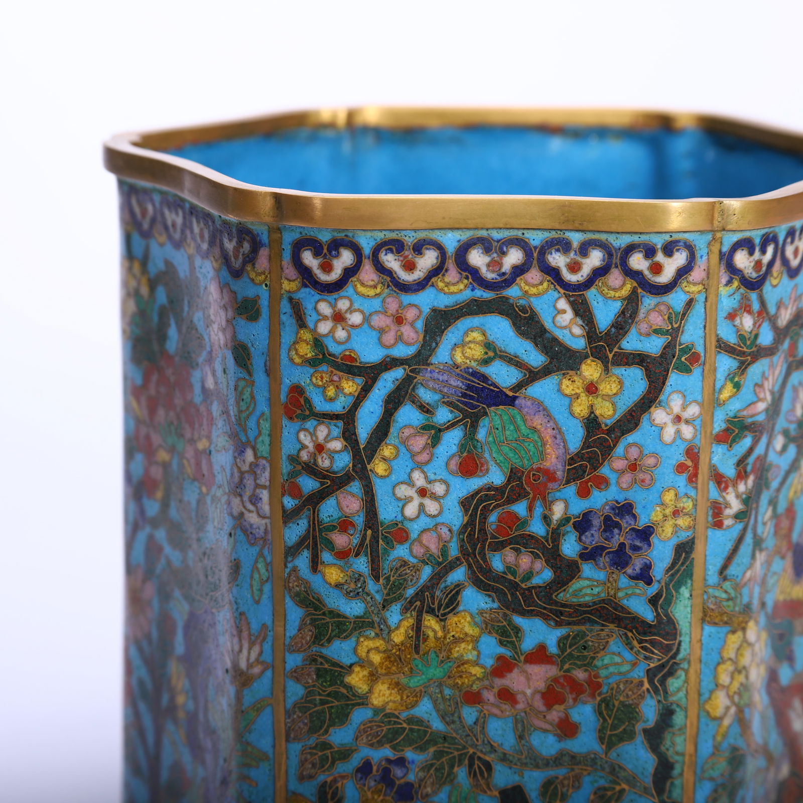 Bronze Cloisonne Carved Flower Pattern Brush Pot - 6