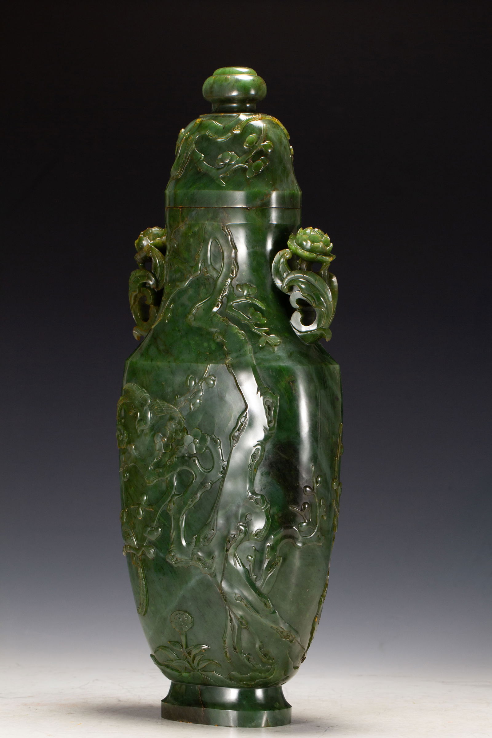 Jasper Jade Carved Flower and Bird Pattern Vase - 5