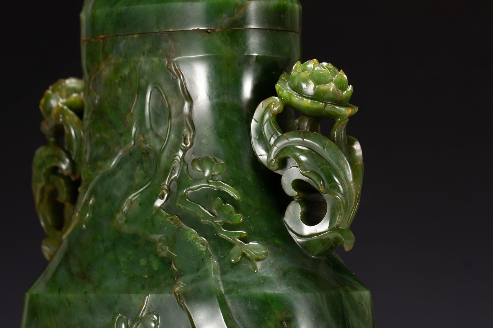 Jasper Jade Carved Flower and Bird Pattern Vase - 6