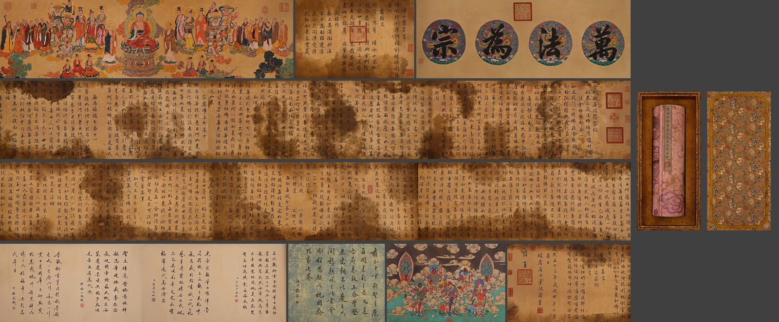 Chinese Writing Calligraphy and Buddha Story Hand Scroll,Yong Zheng Mark: Chinese Writing Calligraphy and Buddha Story Hand Scroll,Yong Zheng Mark (41 x 1650cm)