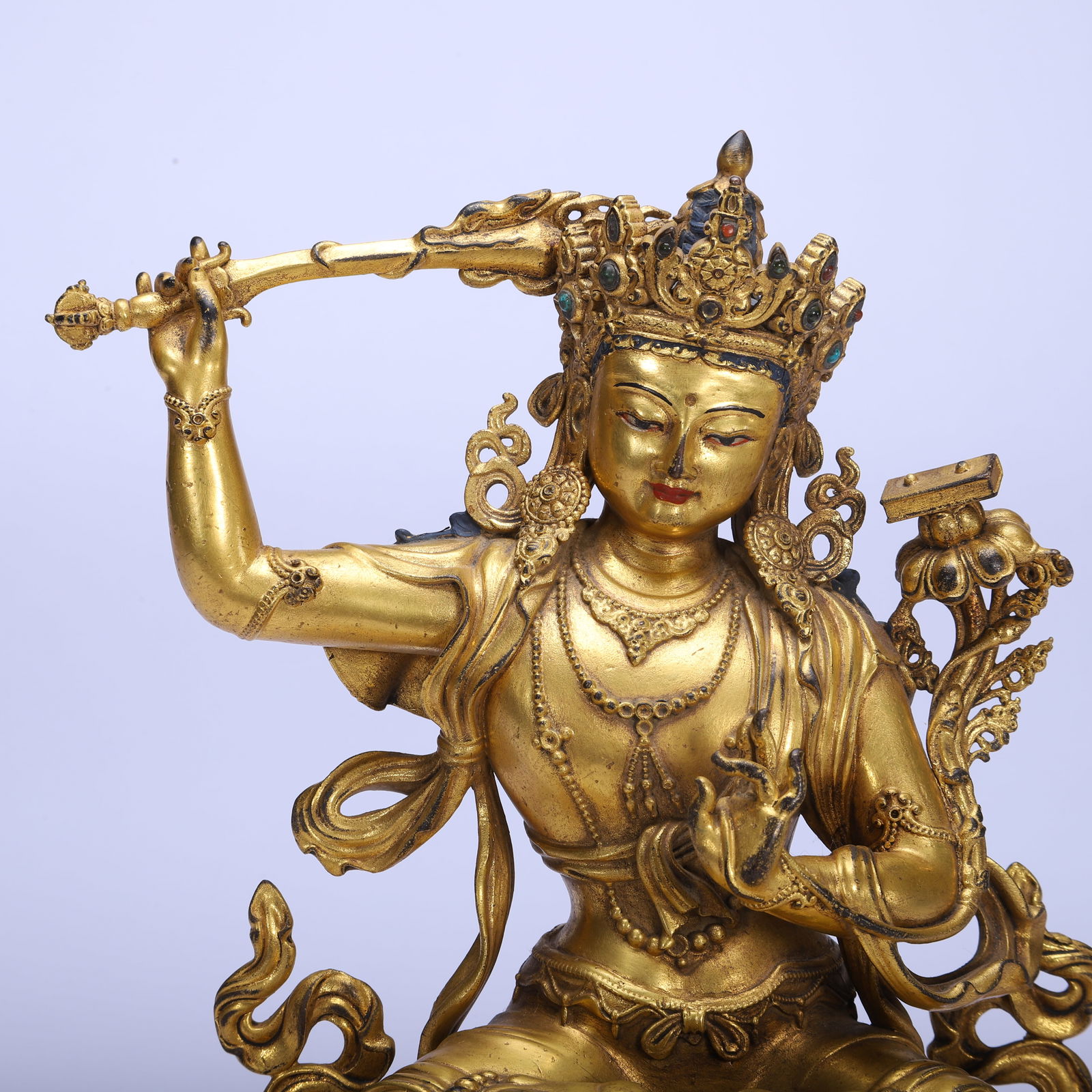 Gilt Bronze Manjushri Figure - 2