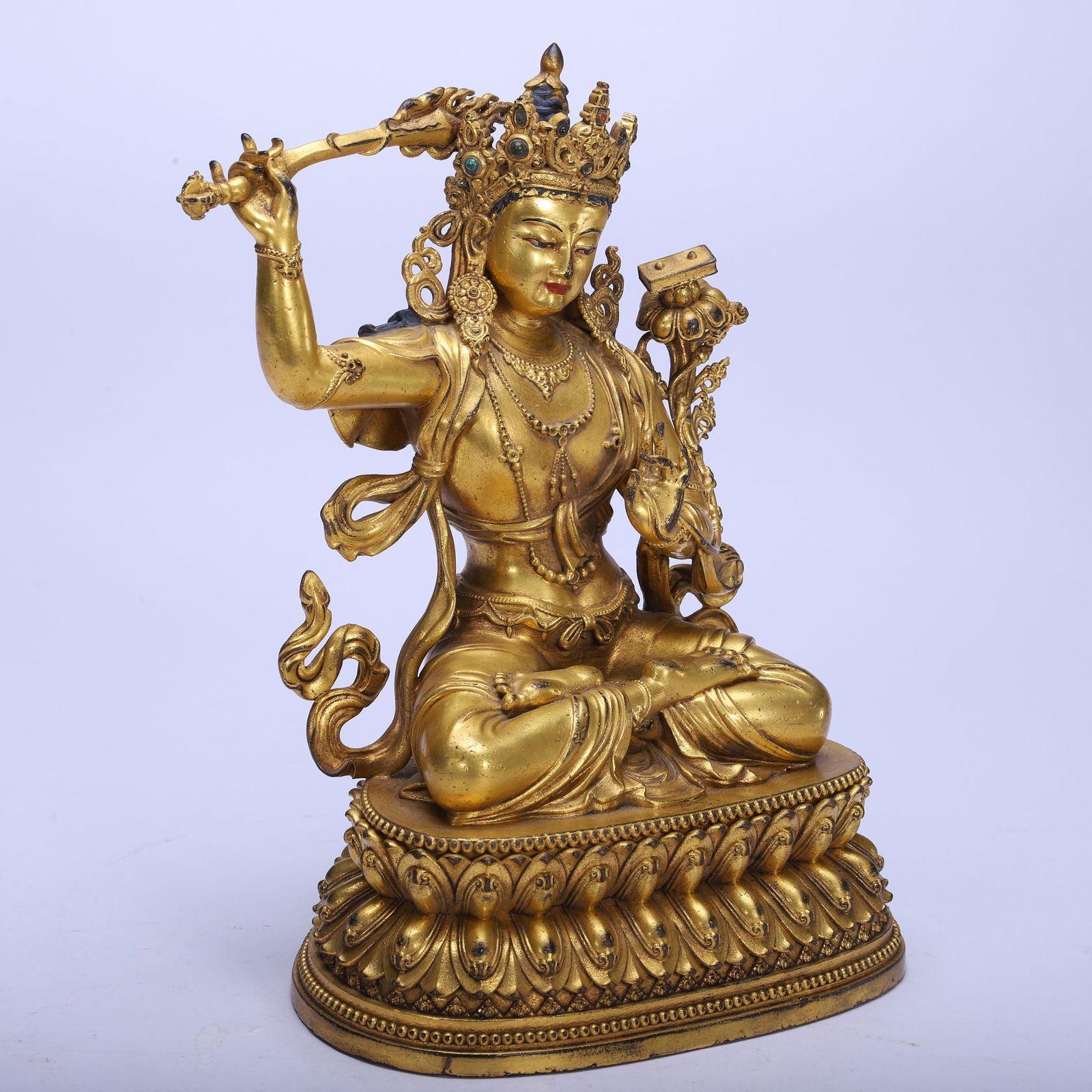 Gilt Bronze Manjushri Figure - 4