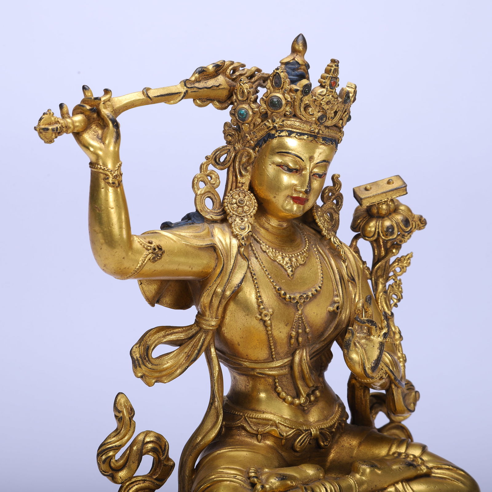 Gilt Bronze Manjushri Figure - 5