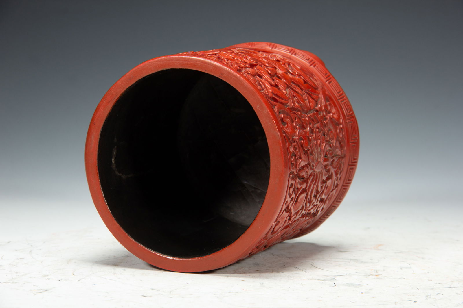 Lacquerware Red Carved Flower Pattern Brush Pot - 6