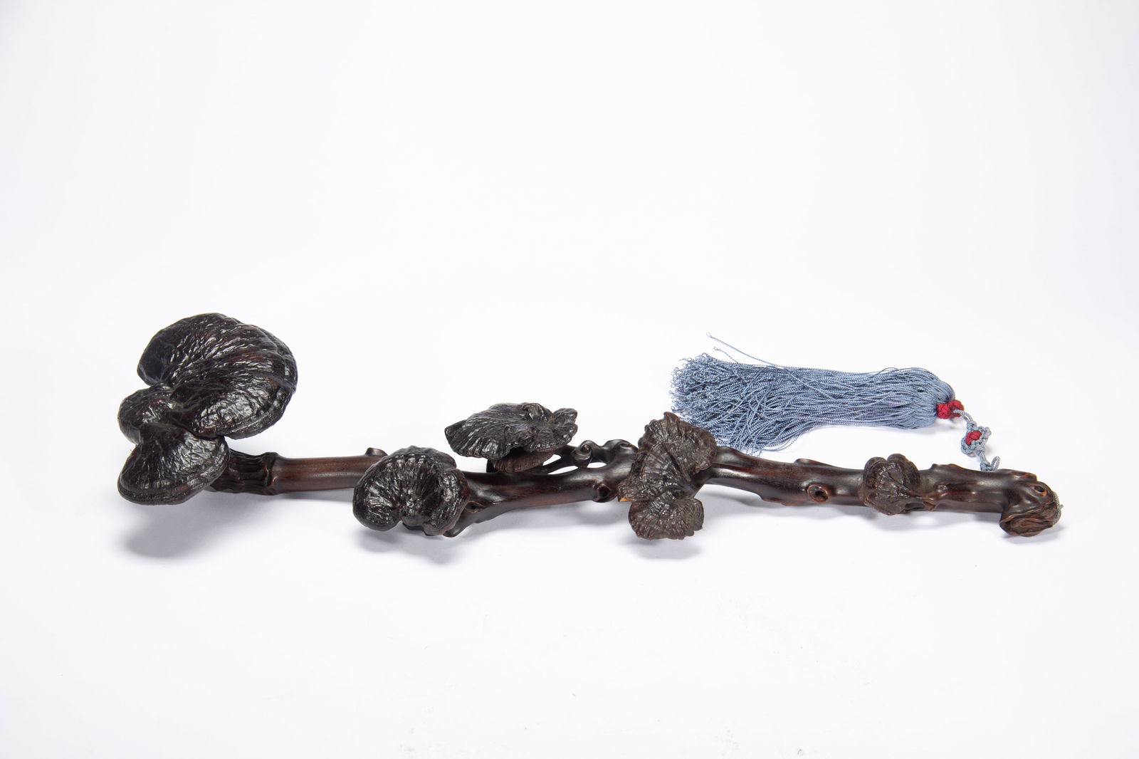 Red Sandalwood Carved Reishi Mushroom Shape RuYi Ornament: Red Sandalwood Carved Reishi Mushroom Shape RuYi Ornament (42 x 11.5cm,Weight 180g)