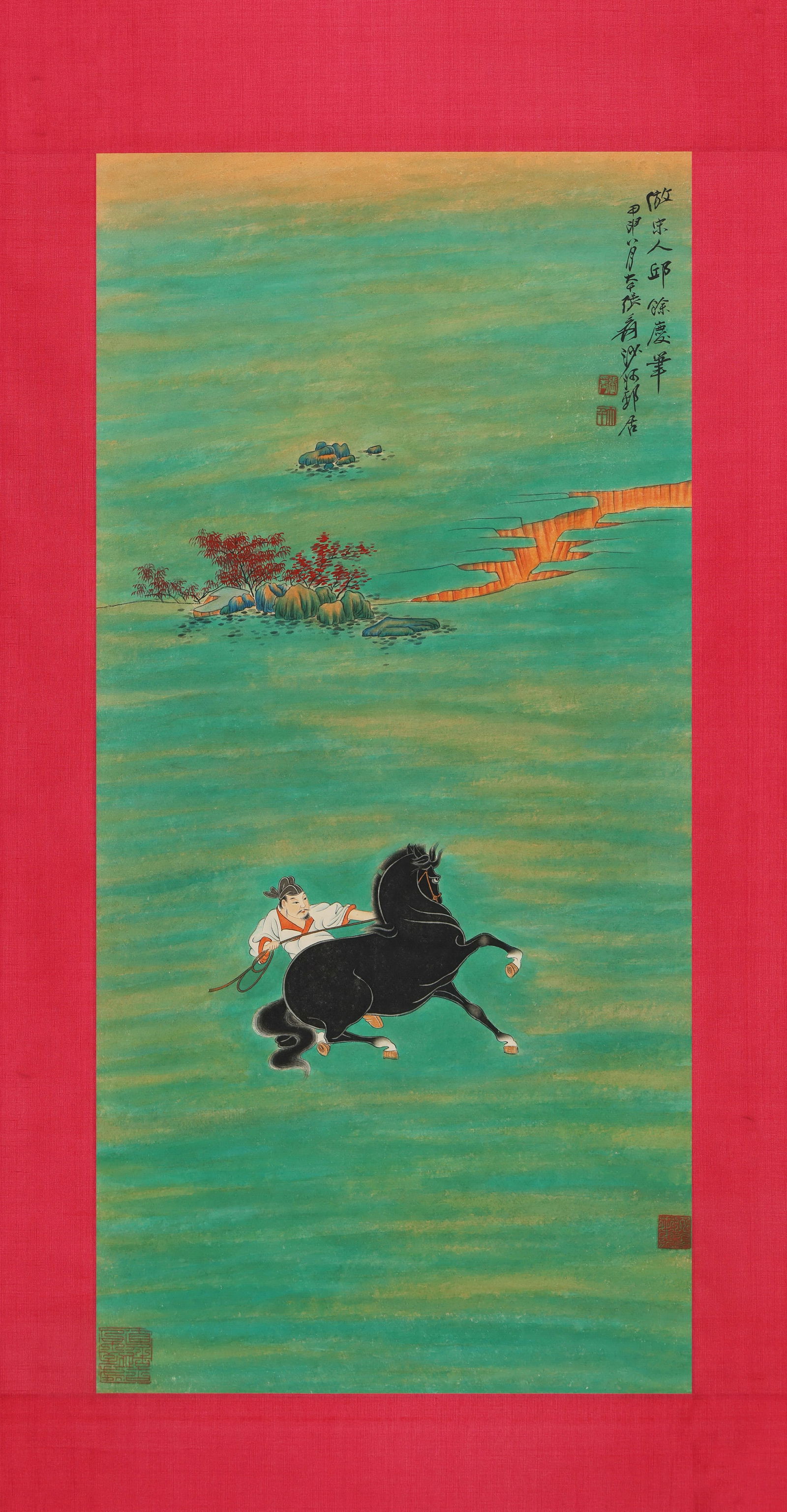 Chinese Drawing Character and Horse Painting,Zhang Daqian Mark: Chinese Drawing Character and Horse Painting,Zhang Daqian Mark (92 x 44cm)
