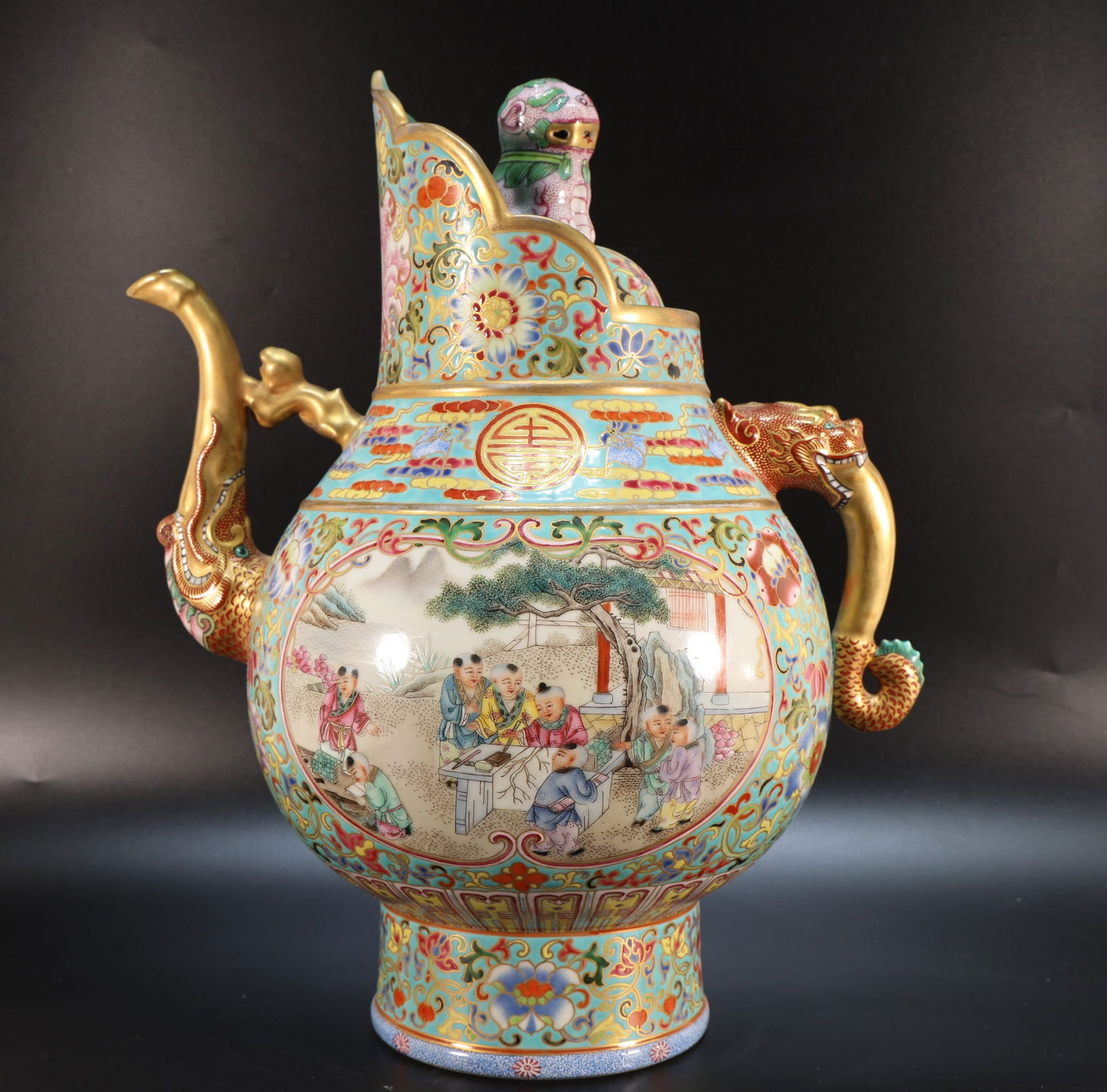 Enamel Drawing Gold Drawing Playing Children and Flower Pattern Porcelain Pot: Enamel Drawing Gold Drawing Playing Children and Flower Pattern Porcelain Pot (36 x 28cm)