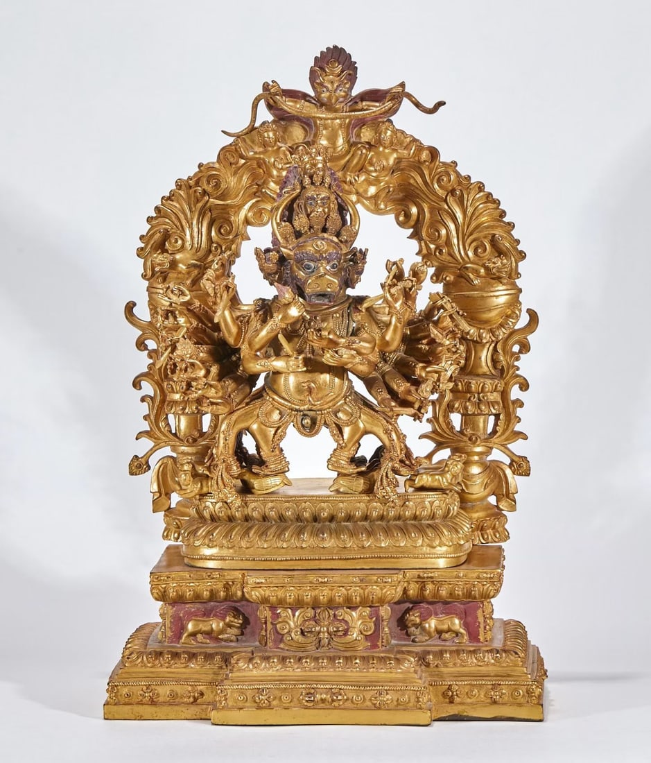 Gilt Bronze Yamantaka Figure: Gilt Bronze Yamantaka Figure (58 x 38 x 21cm)
