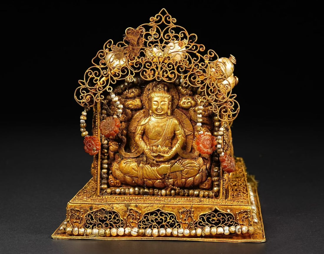 Solid Gold Carved Flying Beauty Pattern Coffin - 5