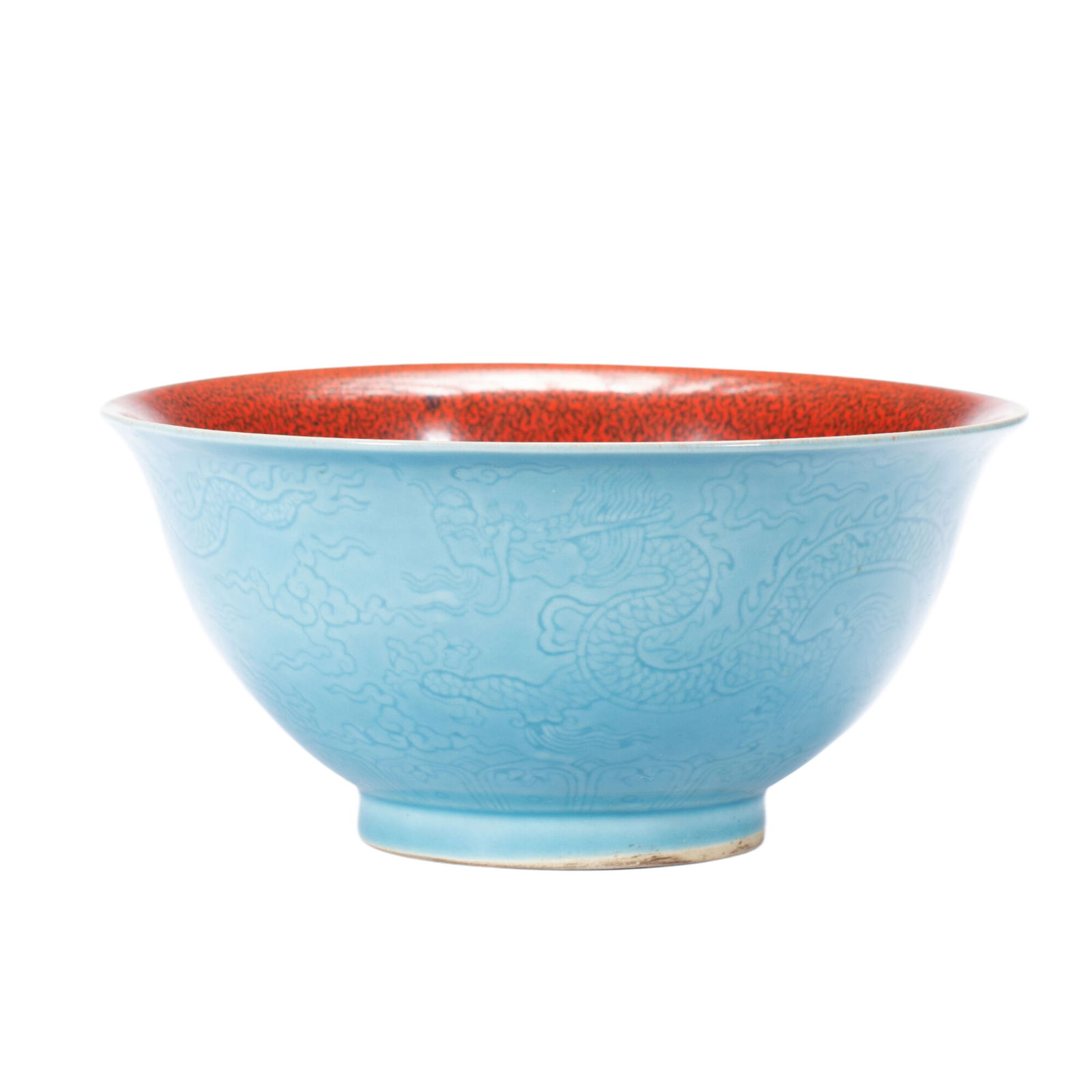 Light Grey Glazed Carved Dragon Pattern Porcelain Bowl: Light Grey Glazed Carved Dragon Pattern Porcelain Bowl (19.5 x 19.5 x 9cm)