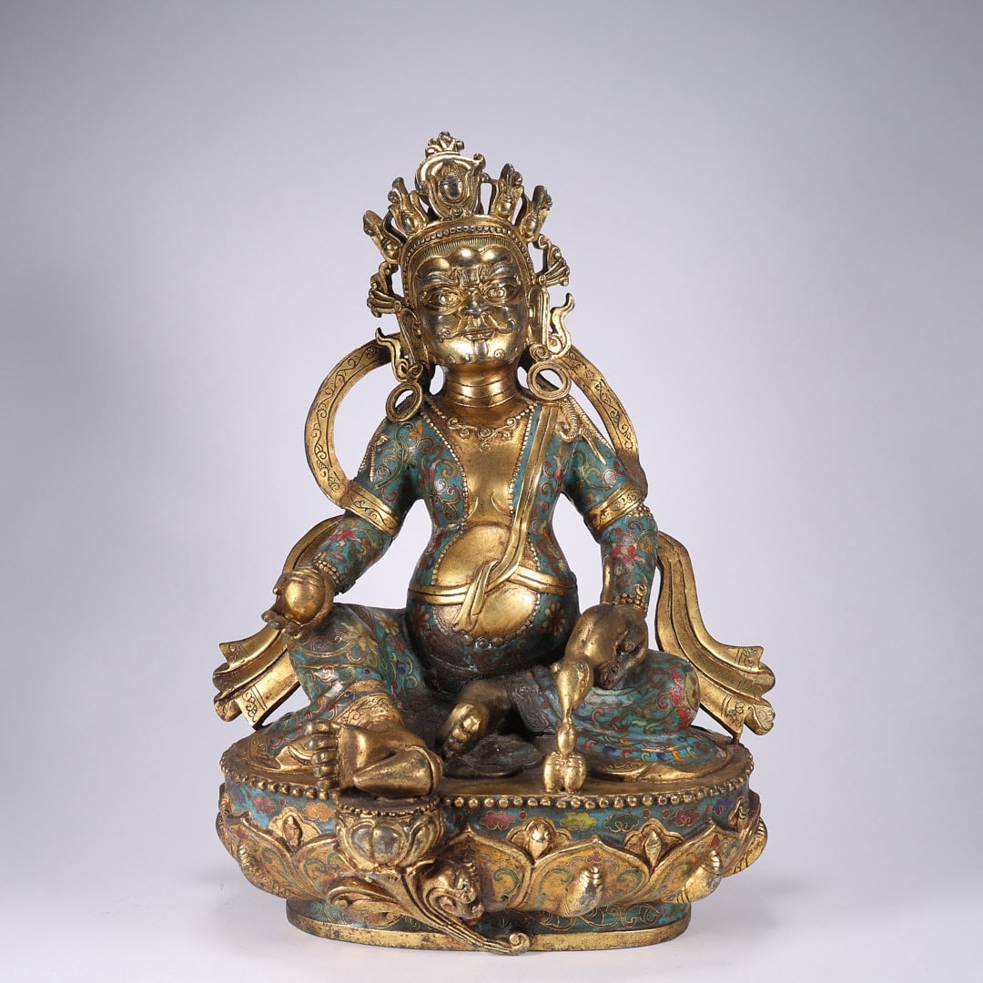 Bronze Cloisonne Yellow Jambala Figure: Bronze Cloisonne Yellow Jambala Figure (23 x 17 x 30.3cm)