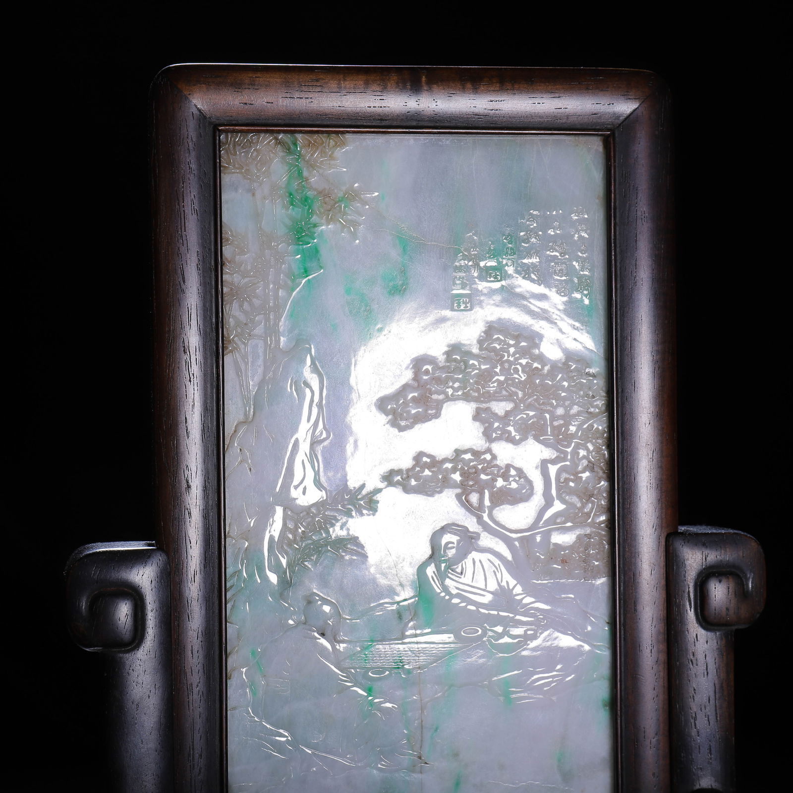 A CHINESE JADEITE TABLE SCREEN WITH LANDSCAPE CARVING - 2