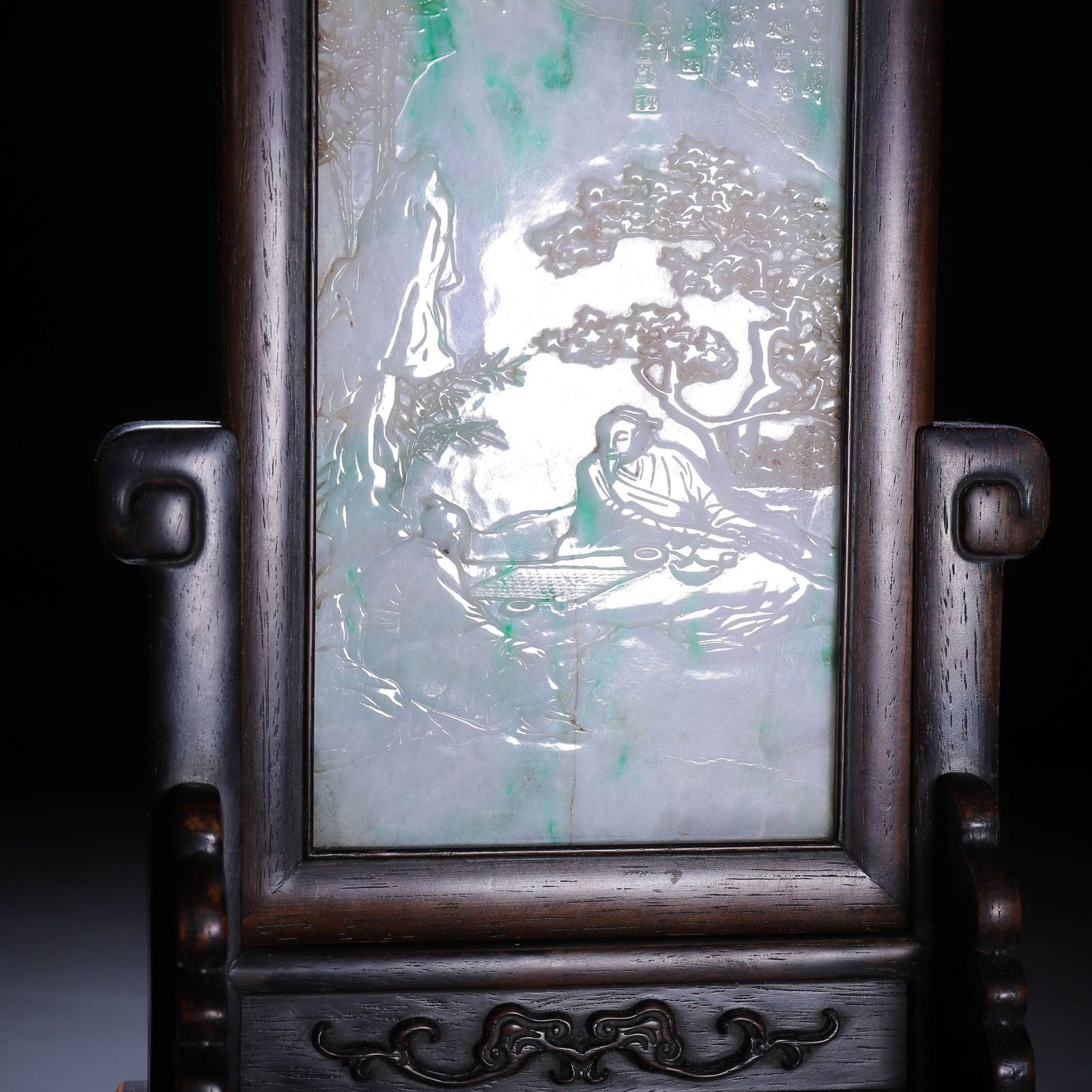 A CHINESE JADEITE TABLE SCREEN WITH LANDSCAPE CARVING - 3