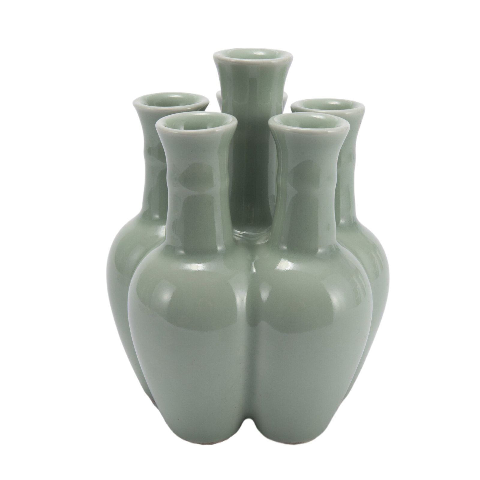 A CELADON GLAZE SIX SPROUTS VASE: A CELADON GLAZE SIX SPROUTS VASE (17.5cm,Weight 1100g)